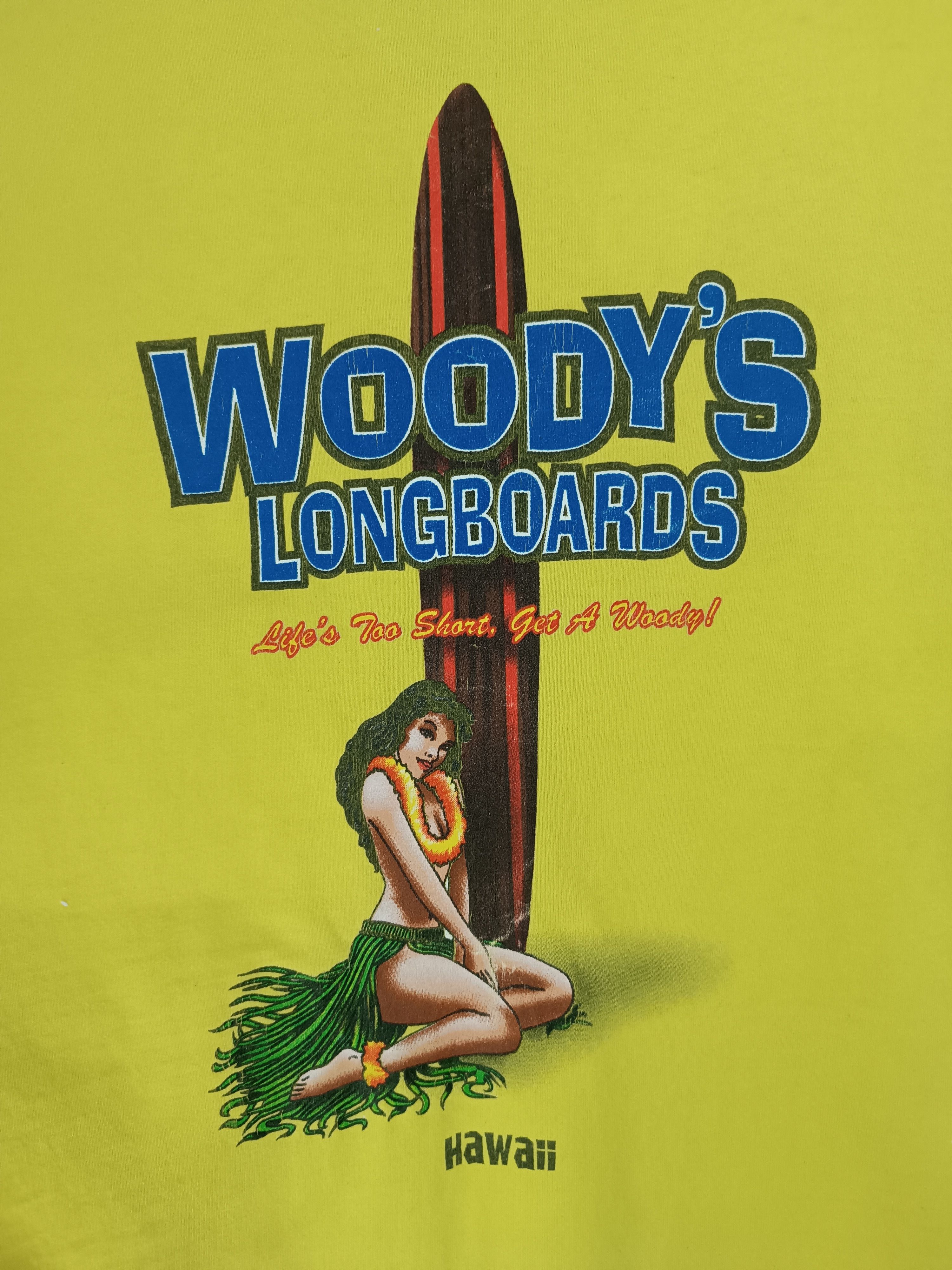 Vintage VINTAGE 90'S WOODY'S LONGBOARD HAWAII ALOHA SEXY BEACH TEE Size US L / EU 52-54 / 3 - 16 Thumbnail