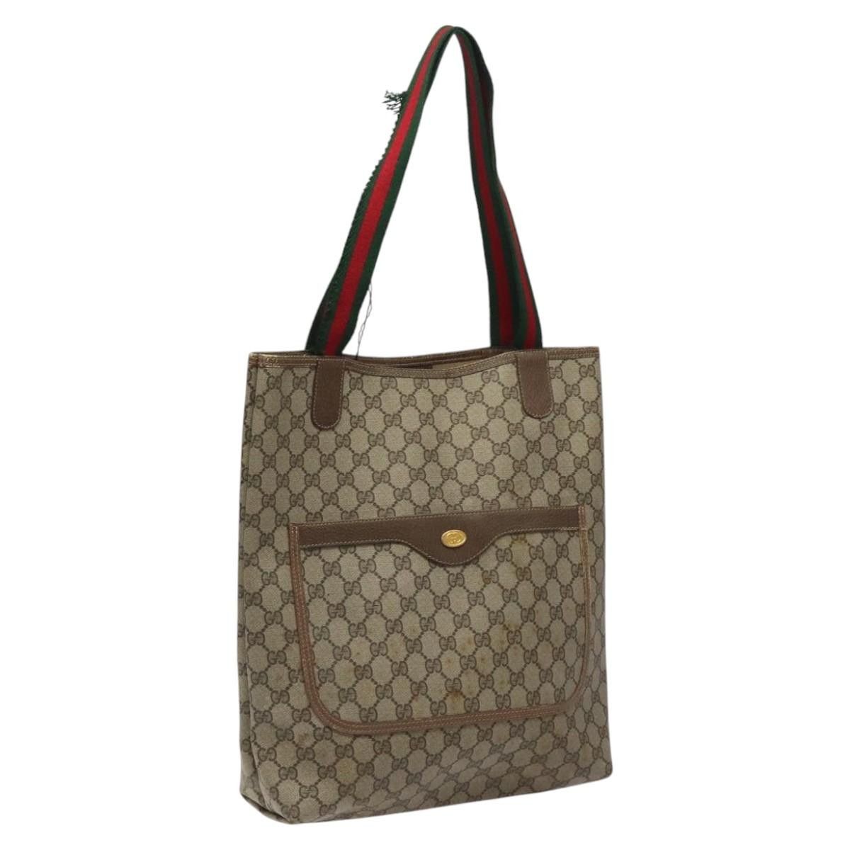 Gucci GG Supreme Web Sherry Line Tote Bag Pvc Beige Gold 39 02 003 Auth Bd1863 in Beige/Gold, Women's