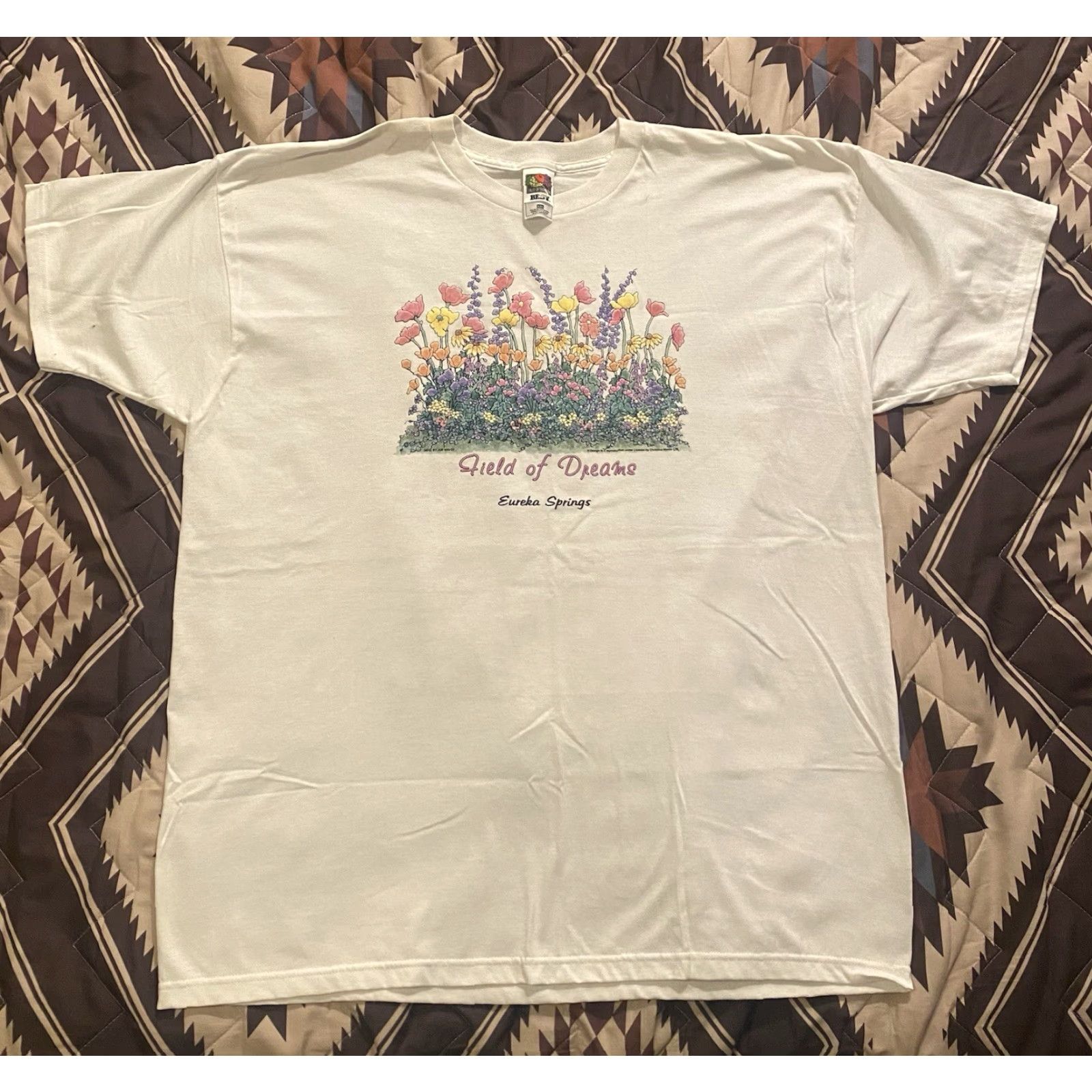 Fruit Of The Loom VINTAGE Fruit Of The Loom T Shirt Field of Dreams Flowers Garden White Adult 2XL Size US XXL / EU 58 / 5 - 2 Thumbnail