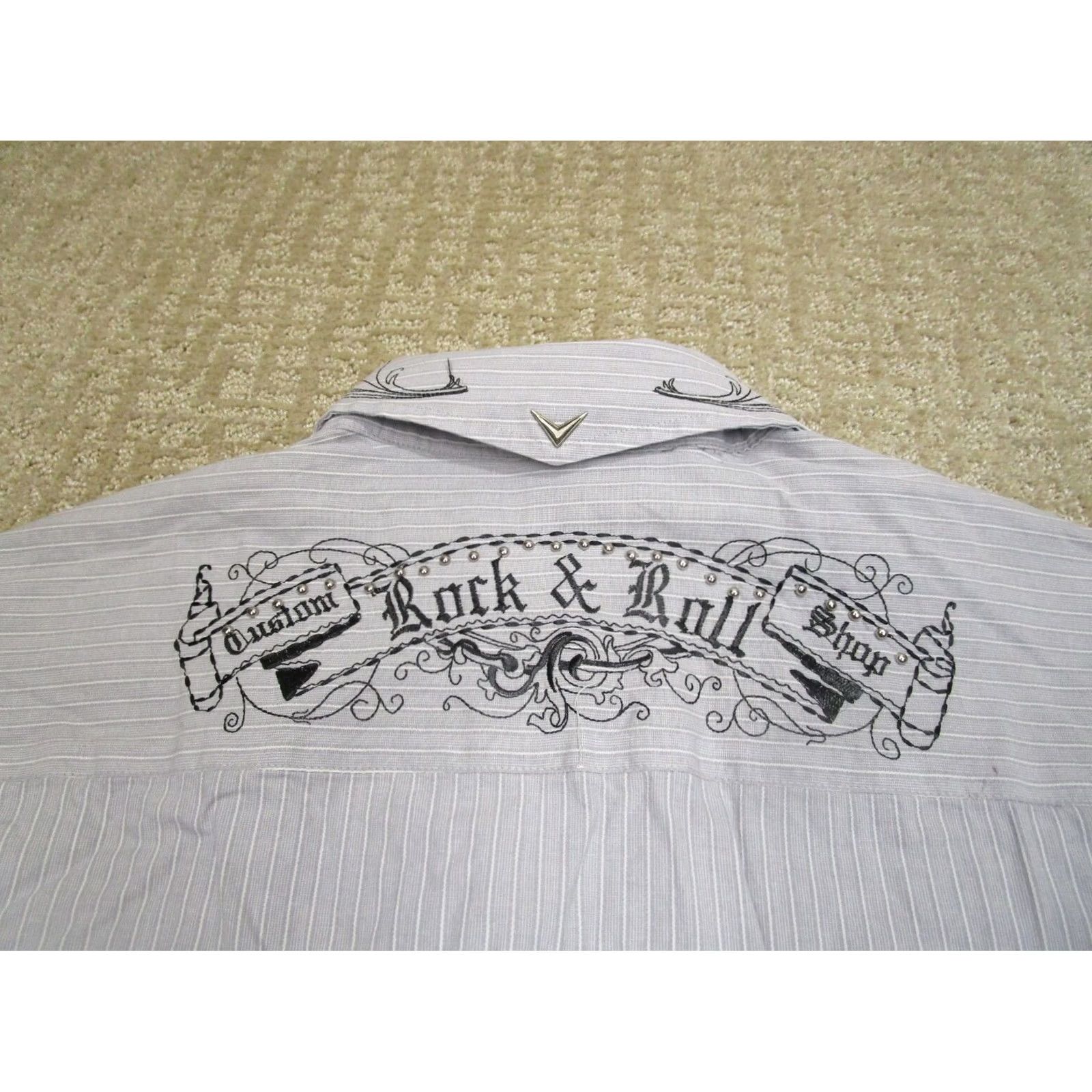 Fender Fender Shirt Men 2XL Gray Striped Long Sleeve Embroidered Rock & Roll Snap Button-Up Casual Shirt Size US XXL / EU 58 / 5 - 4 Thumbnail
