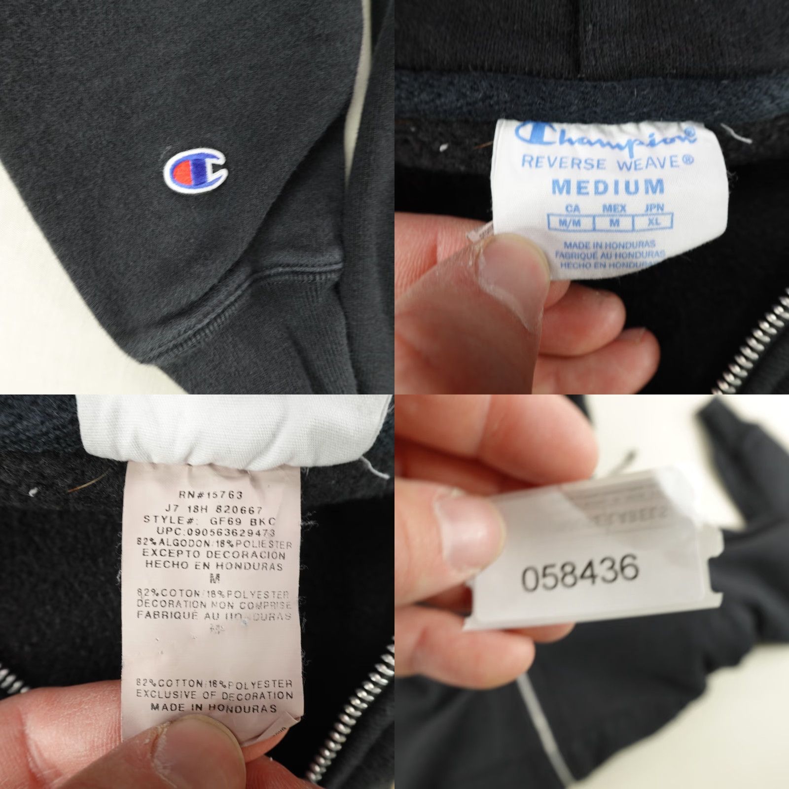 Champion VINTAGE Champion Hoodie Mens Medium Black Gold Reverse Weave Full Zip Sweatshirt Jacket Size US M / EU 48-50 / 2 - 8 Thumbnail