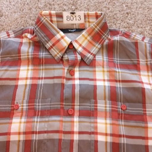 Wrangler Wrangler Shirt Mens Small Orange Gray Plaid Short Sleeve Button Up Size US S / EU 44-46 / 1 - 3 Thumbnail