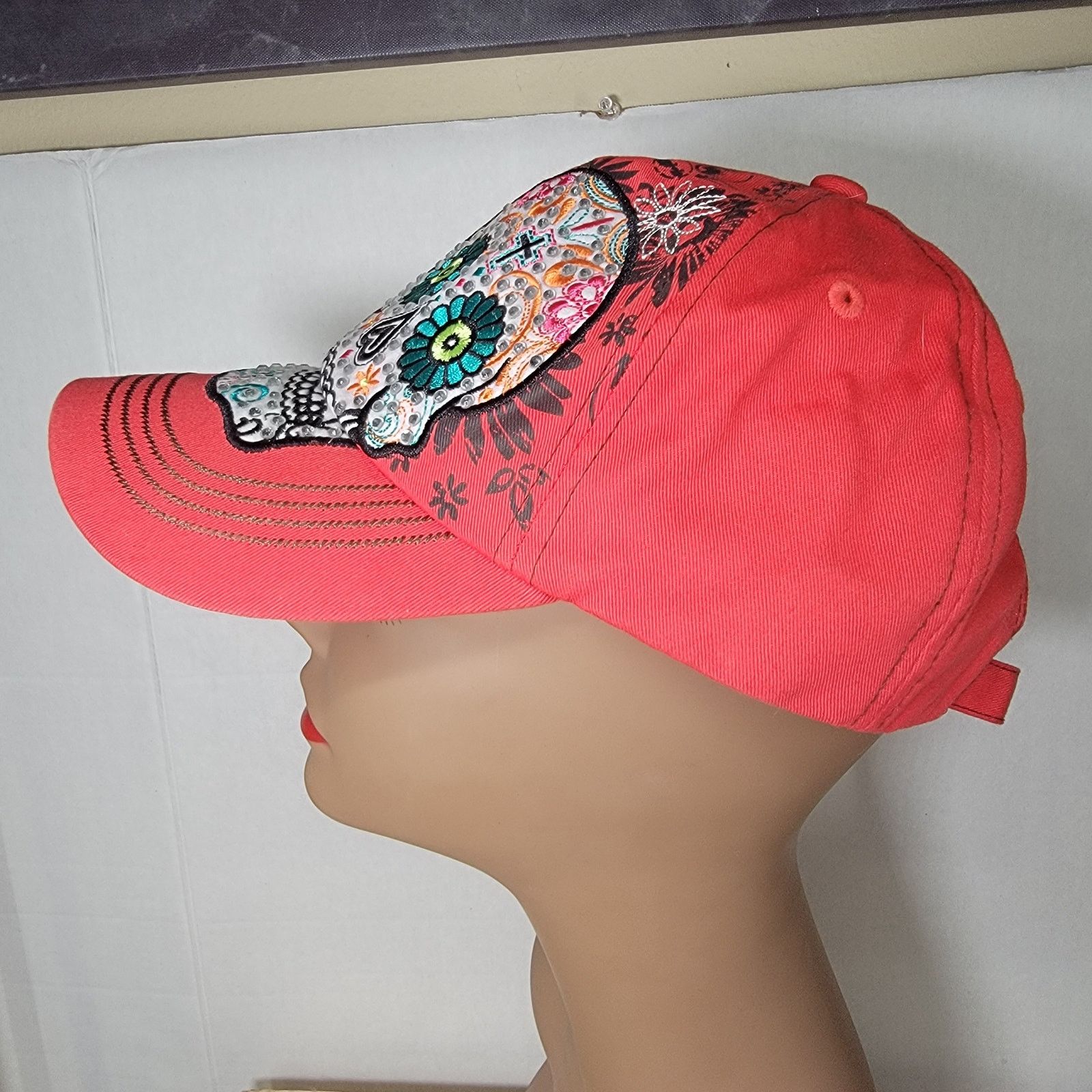 Other Día de los Muertos Bling Sugar Skull Adjustable Red Ball Cap Size ONE SIZE - 3 Thumbnail