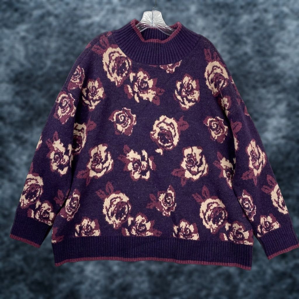 Vintage Joseph A Sweater Womens 3X Purple Floral Mock Neck Pullover Knit Stretchy NWT Size XXL / US 16-18 / IT 52-54 - 1 Thumbnail