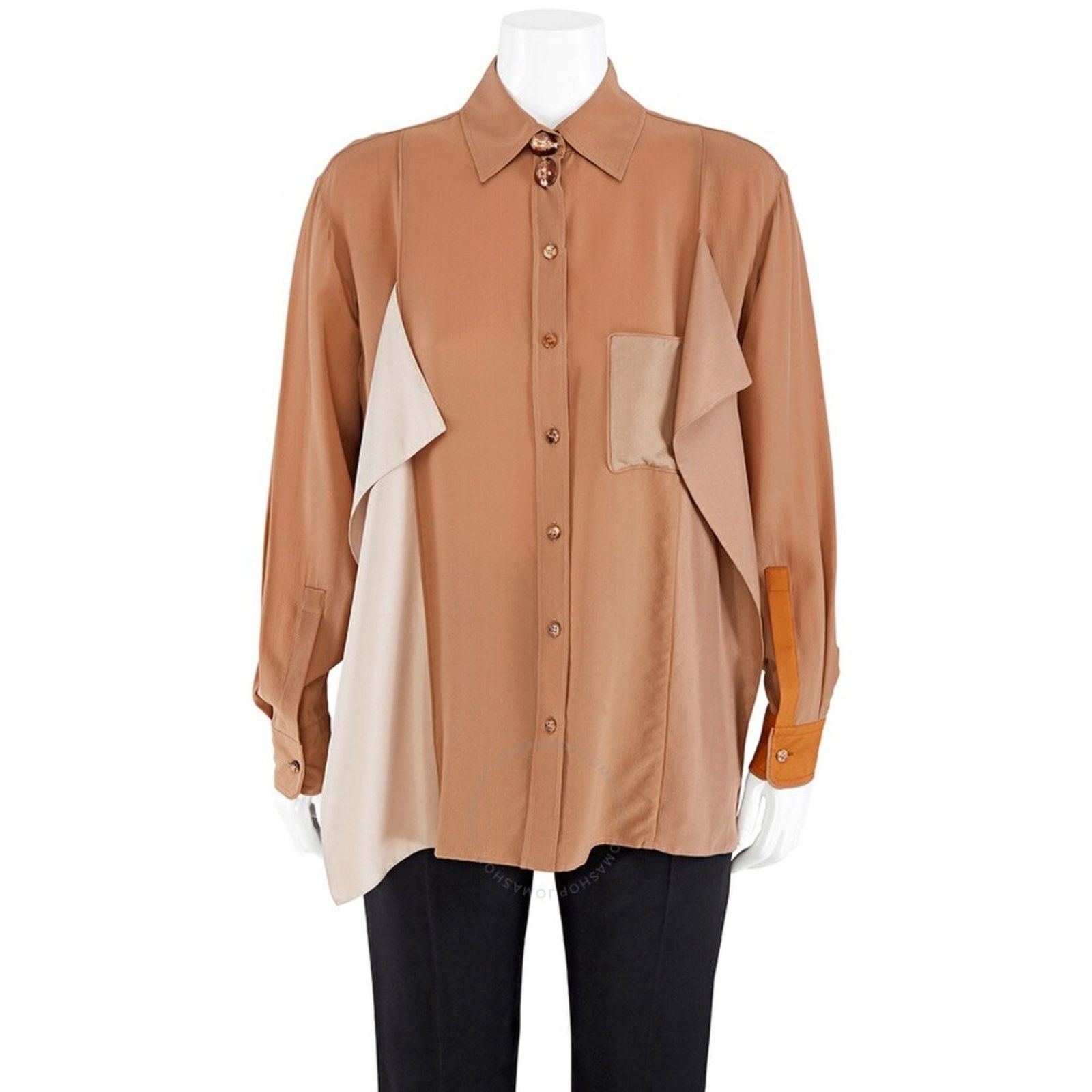 Burberry Burberry Camel Tan Draped Silk Blouse Women US2 Size XS / US 0-2 / IT 36-38 - 2 Thumbnail