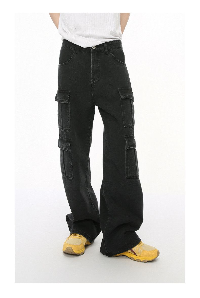 Men's Straight Wide Leg Jeans Multi Pocket