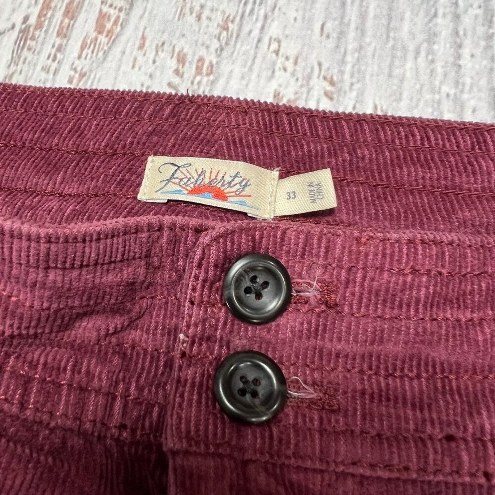 Faherty Faherty Stretch Cord Wide Leg Pants Maroon 33 Size 33" - 7 Thumbnail