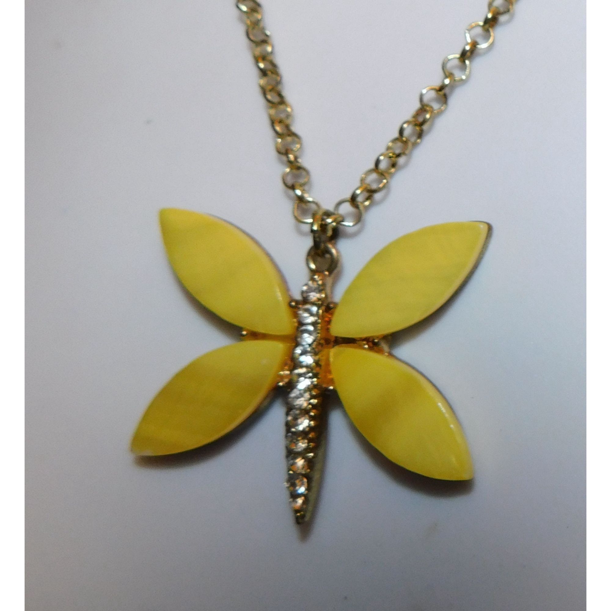 Other Fairycore Yellow Butterfly Shell And Rhinestone Pendant Neck Size ONE SIZE - 5 Thumbnail