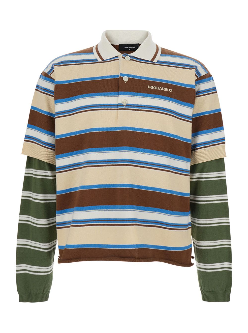 Dsquared2 Polo with Logo Lettering on the Front and All-Over Striped Print in Multicolor Cotton for Men Size US S / EU 44-46 / 1 - 1 Thumbnail