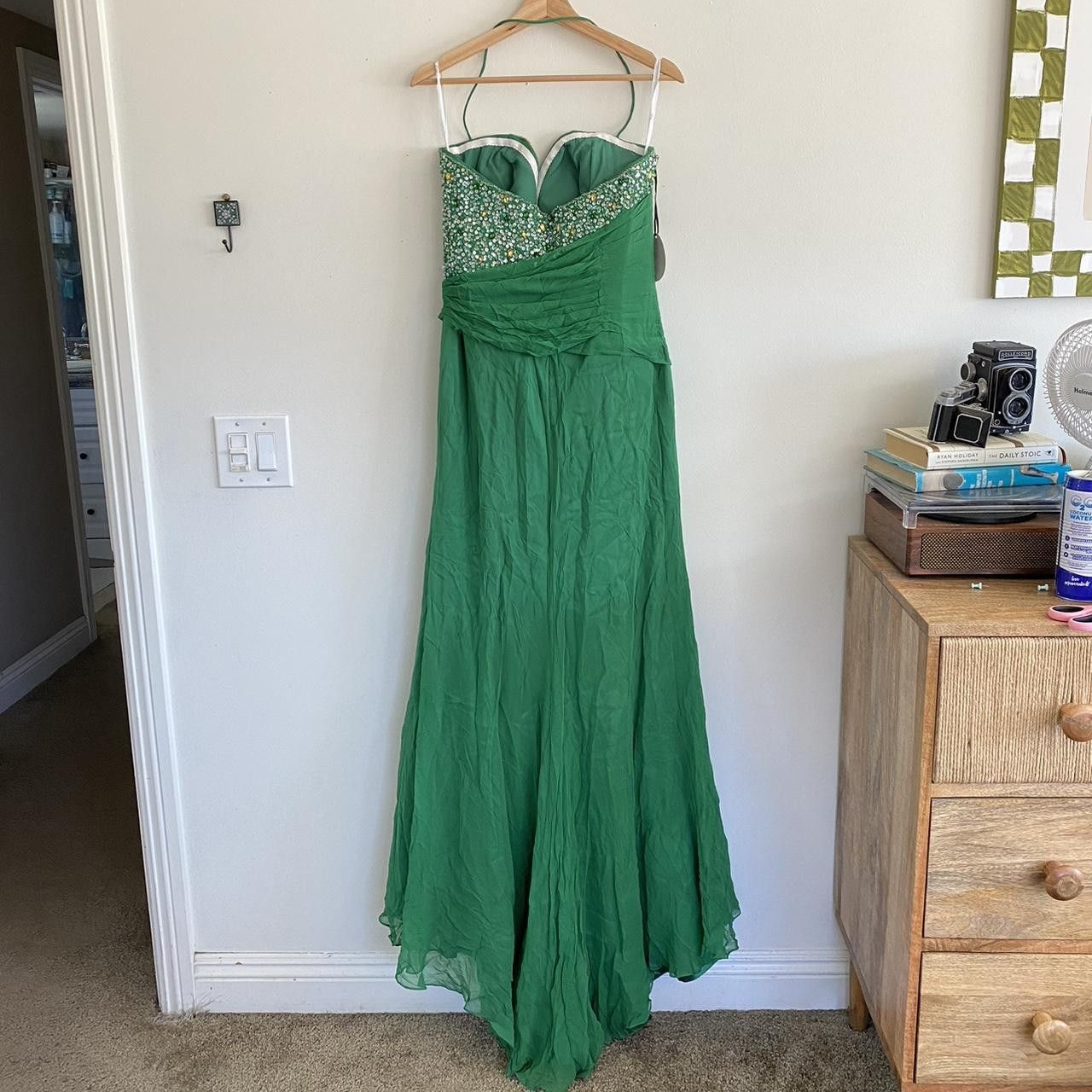 Designer TIFFANY DESIGNS GREEN PROM SILK MAXI DRESS SPARKLE BEADED 12 Size XL / US 12-14 / IT 48-50 - 6 Thumbnail
