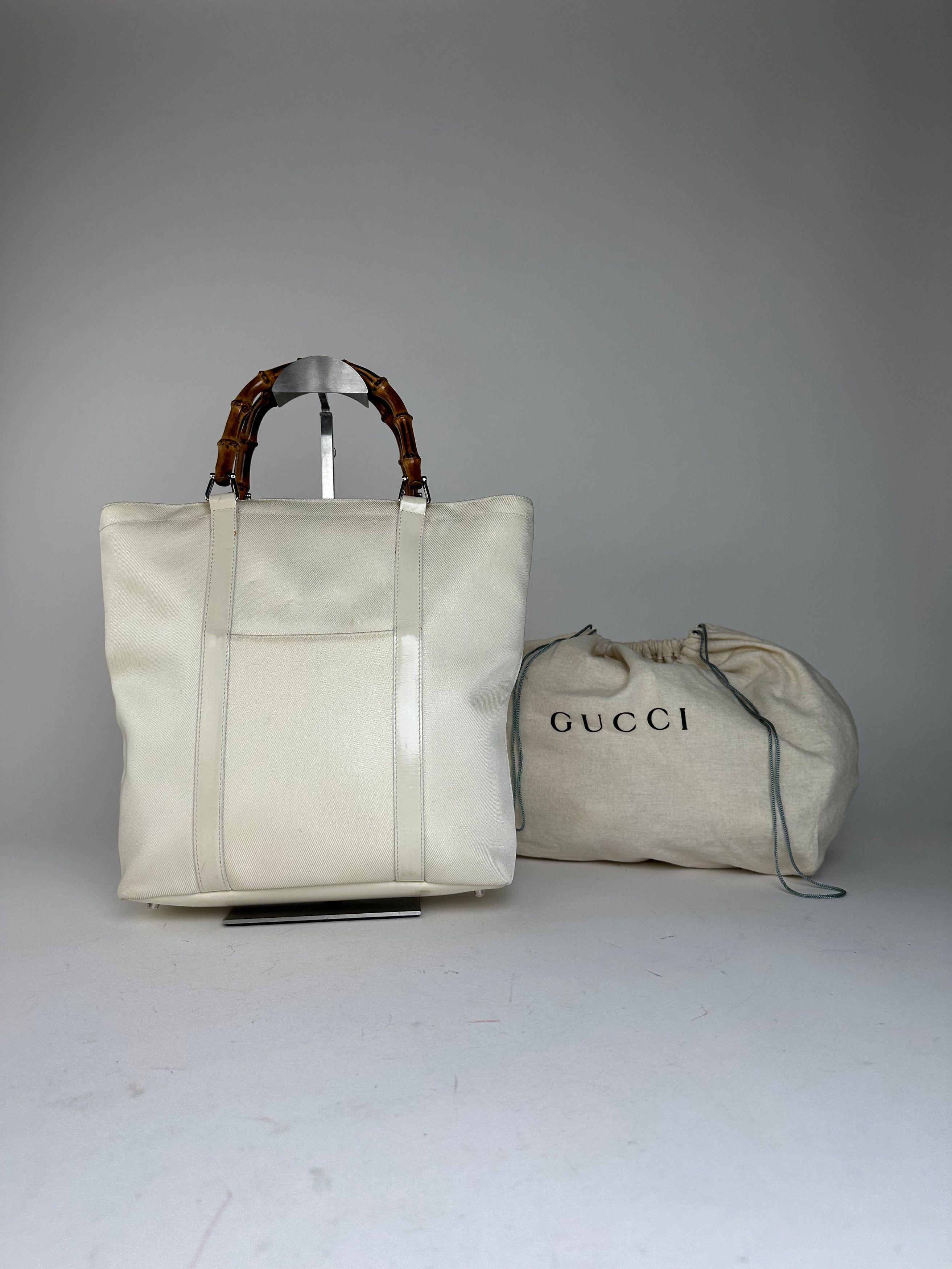 Gucci Vintage Bamboo Handle Canvas Tote Bag Ivory Size ONE SIZE - 1 Thumbnail