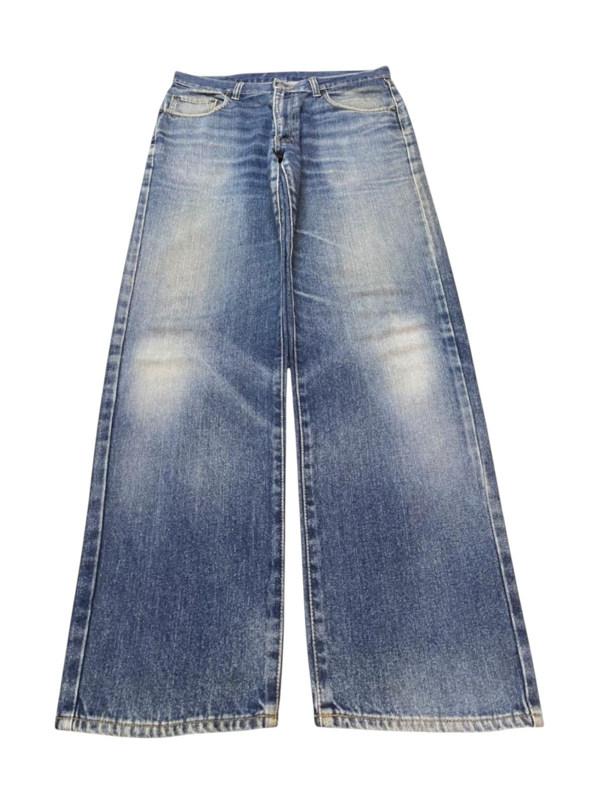 Denime Vintage Y2K Japanese Brand Blue Faded Wash Wide Leg Baggy Size US 33 - 1 Thumbnail