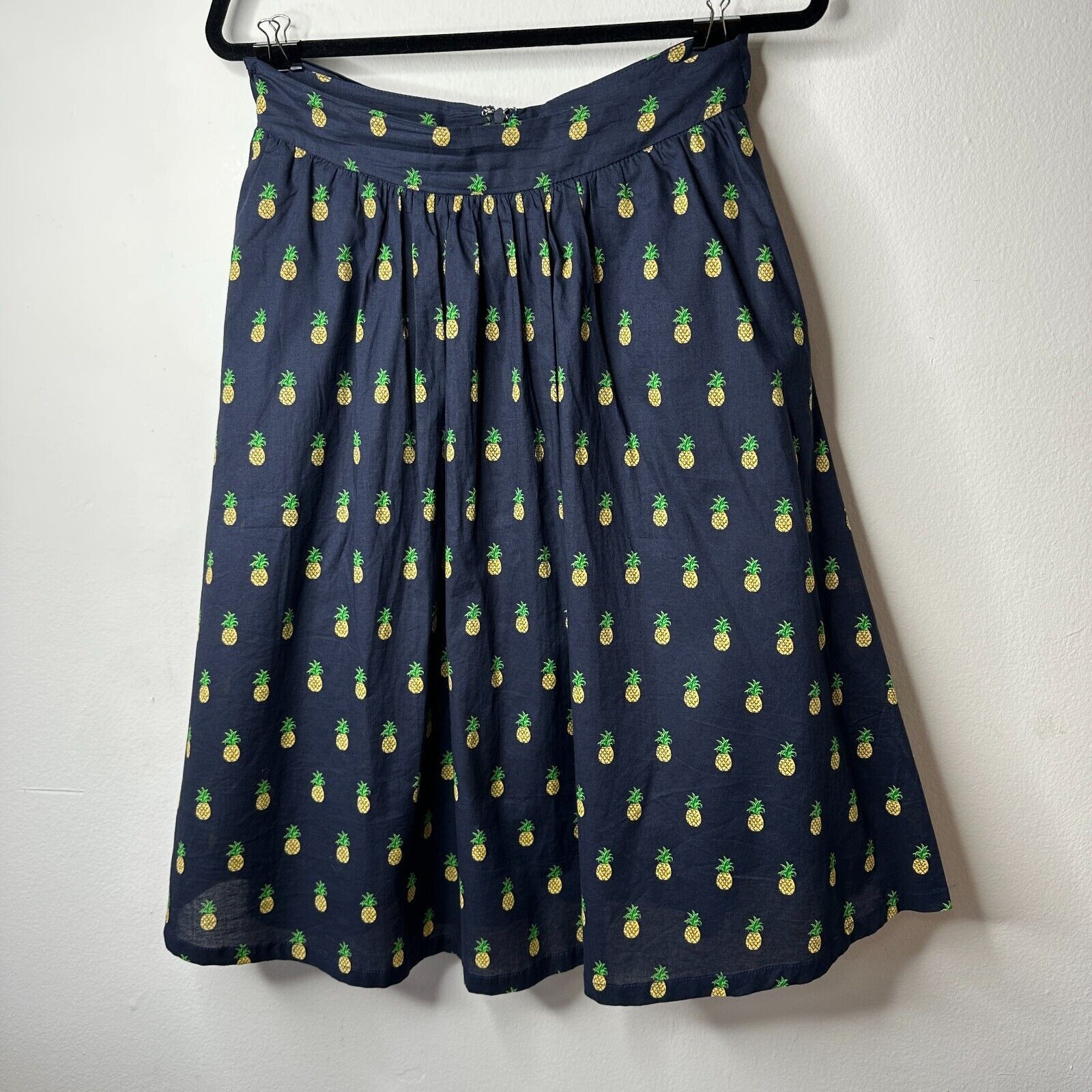 Anthropologie Mo:Vint NY Navy Pineapple Print Pleated Tie Midi Skirt SM Size 27" / US 4 / IT 40 - 12 Thumbnail