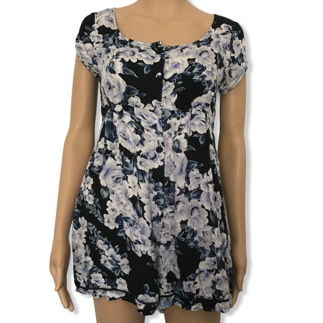 MINKPINK MinkPink Blue Black Floral Moonlit Fountain Pocket Romper XS Size 25" / US 0 / IT 36 - 3 Thumbnail