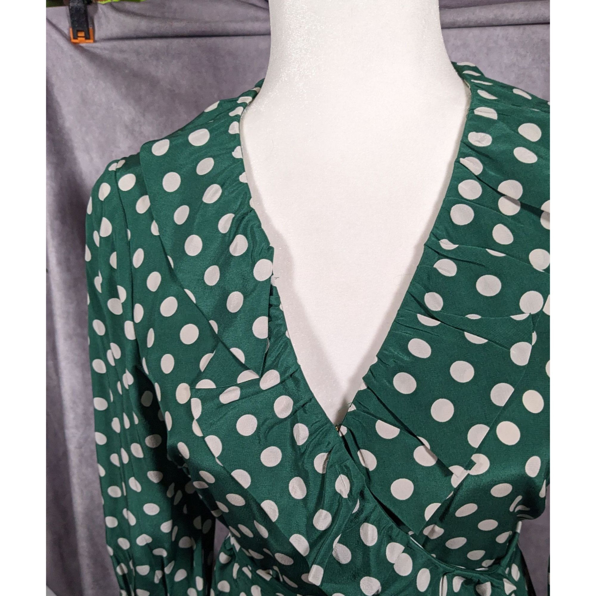 Kate Spade Kate Spade Daniella Silk Green And White Polka Dot Wrap Dre Size M / US 6-8 / IT 42-44 - 7 Thumbnail
