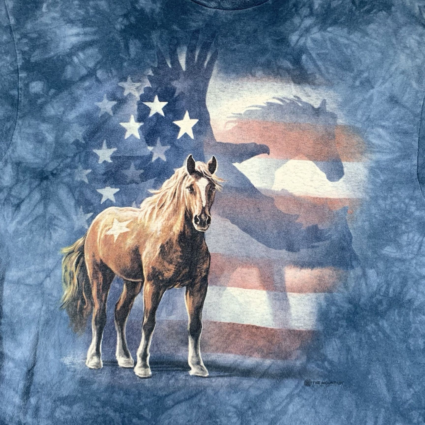 The Mountain VINTAGE The Mountain Men's Cotton T-Shirt Oversized Medium Patriotic American Flag Eagle Horse Stars Stripes Blue All Seasons Size US M / EU 48-50 / 2 - 2 Thumbnail