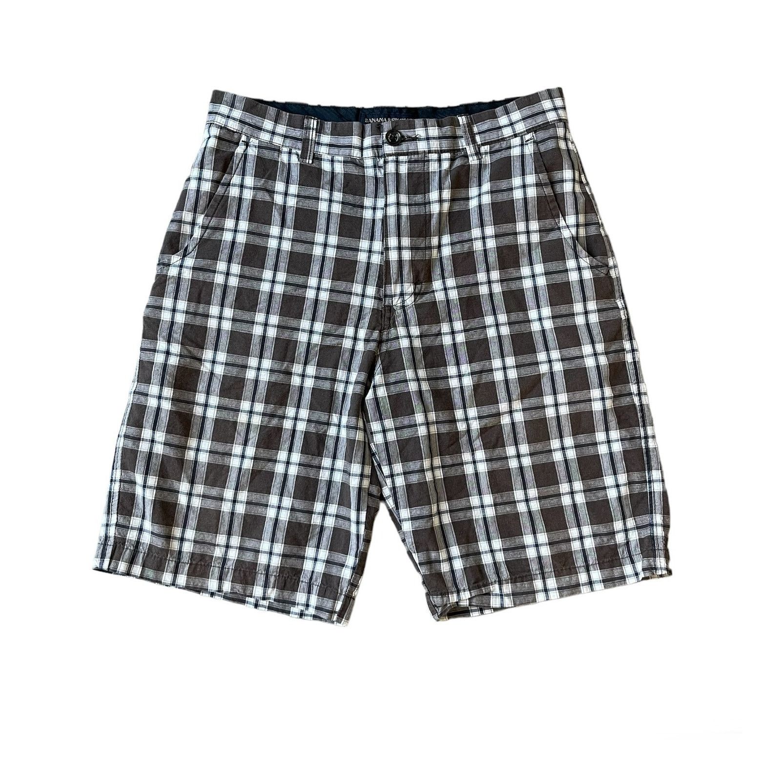 Banana Republic Men's Banana Republic Brown Plaid Flat Front Bermuda Shorts Size US 31 - 1 Thumbnail