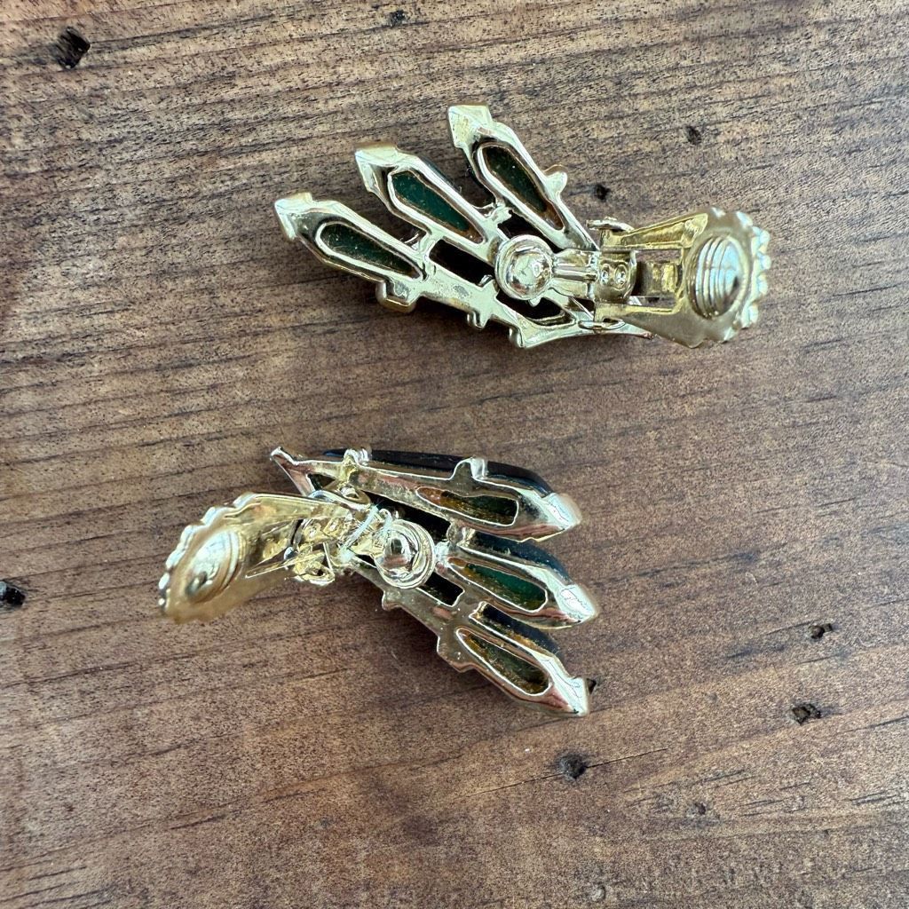 Vintage Vintage Green and Gold Tone Clip On Earrings MCM Size ONE SIZE - 5 Thumbnail