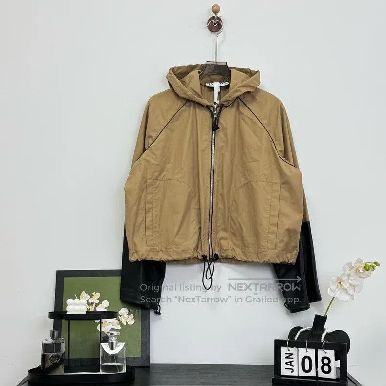 Loewe Loewe Khaki Color Leather Sleeved Classic Logo Windbreaker Size S / US 4 / IT 40 - 1 Thumbnail