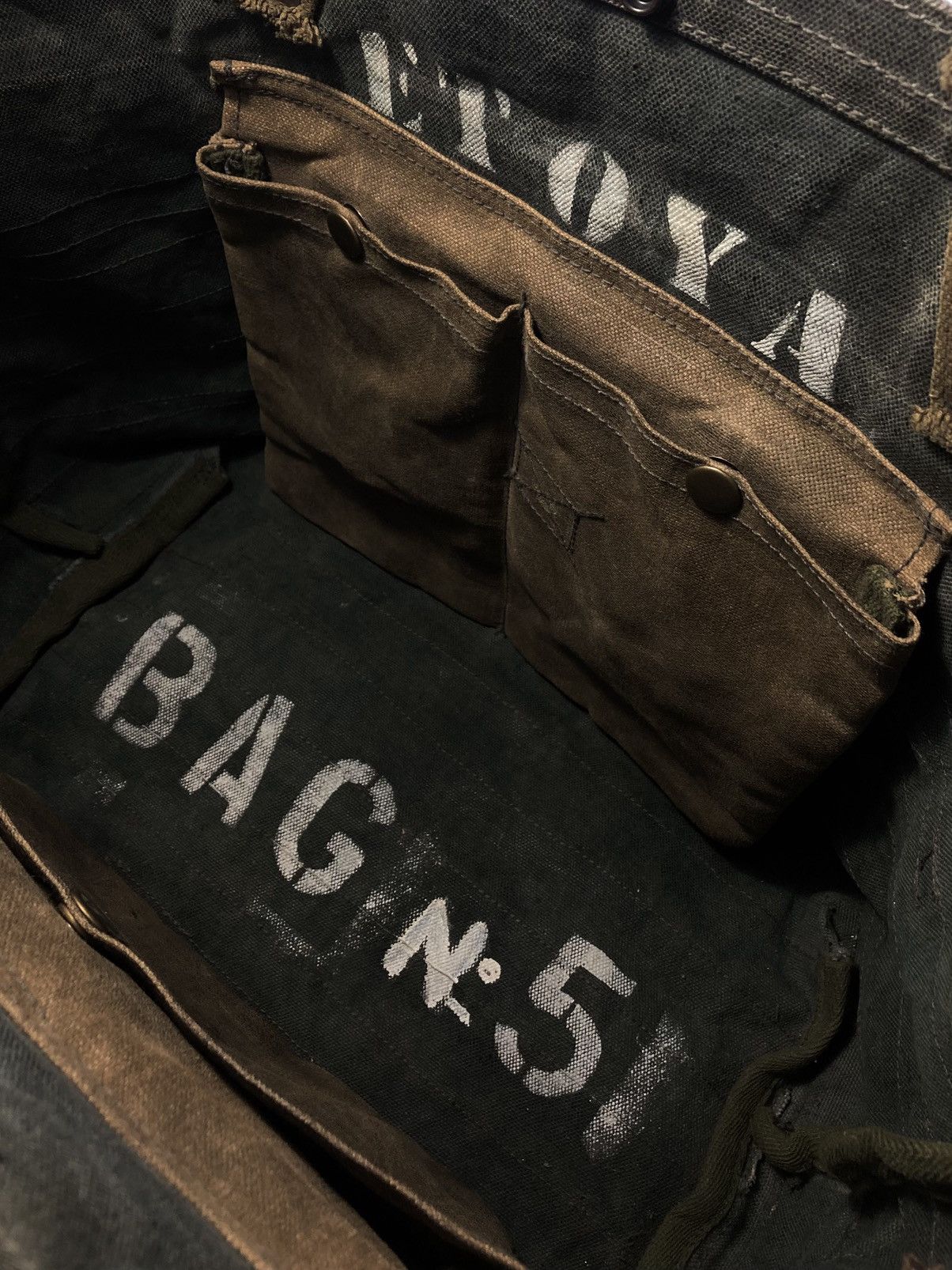 Handmade Reworked Waxed Heavy Canvas Crossbody Tote Bag Vintage Army Size ONE SIZE - 9 Thumbnail