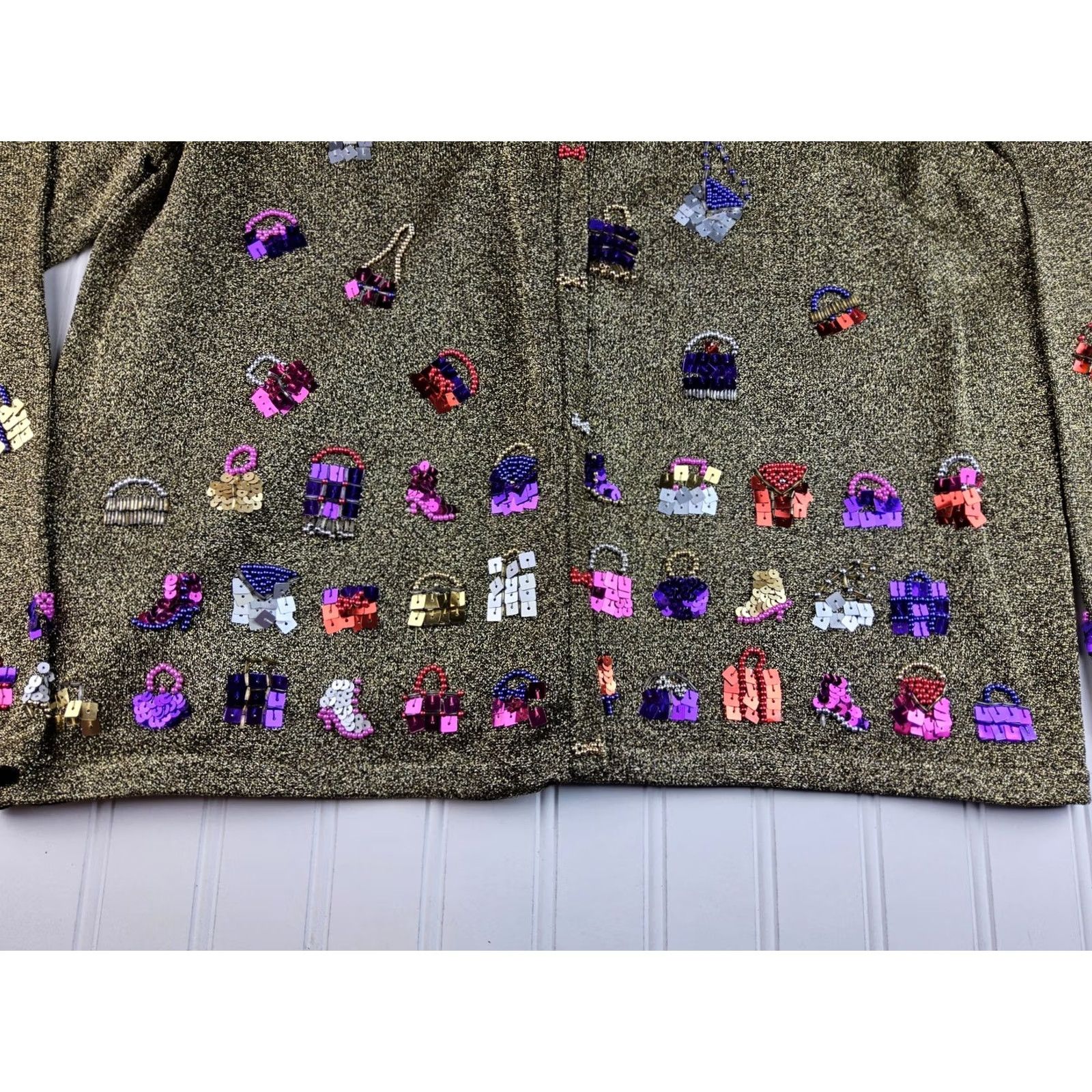 Vintage VINTAGE Christina Rotelli Cardigan XL Gold Metallic Beaded Sequins Purses Shoes Womens Size XL / US 12-14 / IT 48-50 - 5 Thumbnail