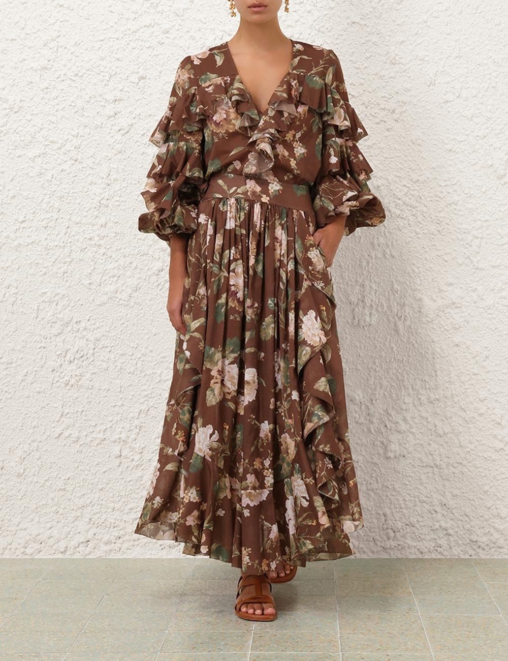 Zimmermann oc11z1025 Acacia Ruffle Maxi Skirt in Multicolor Size 26" / US 2 / IT 38 - 2 Thumbnail