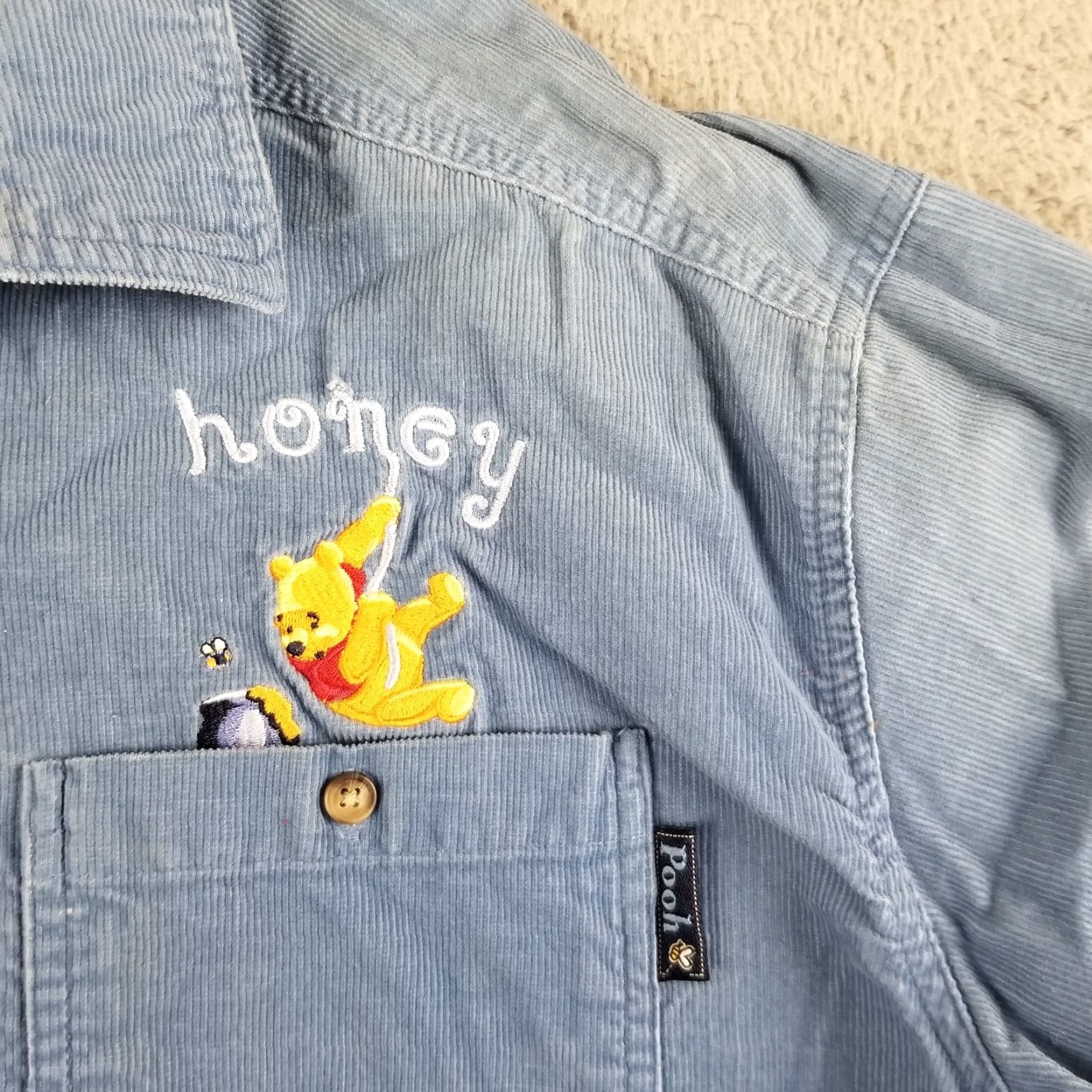 Disney VINTAGE Winnie the Pooh Eeyore Button-Up Shirt Corduroy Long Sleeve Adult Large Blue 90s Unisex Size L / US 10 / IT 46 - 2 Thumbnail