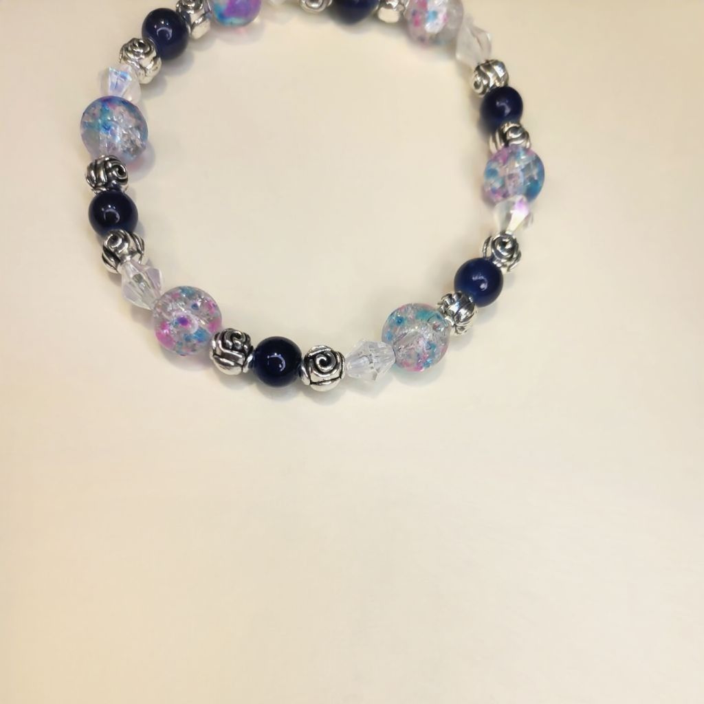 Handmade Cotton Candy 8mm Crackle Glass Beaded Bracelet 6.5-inch Size ONE SIZE - 2 Thumbnail