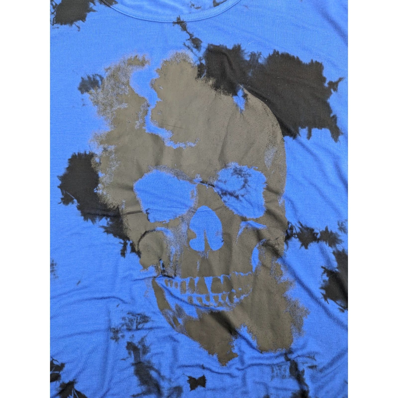Hot Topic VINTAGE Hot Topic Tank Shirt Women Plus Size 0 Blue Skull Tie-Dye Cold Shoulder Lace-Up Top Mens Womens Girls Size XS / US 0-2 / IT 36-38 - 2 Thumbnail