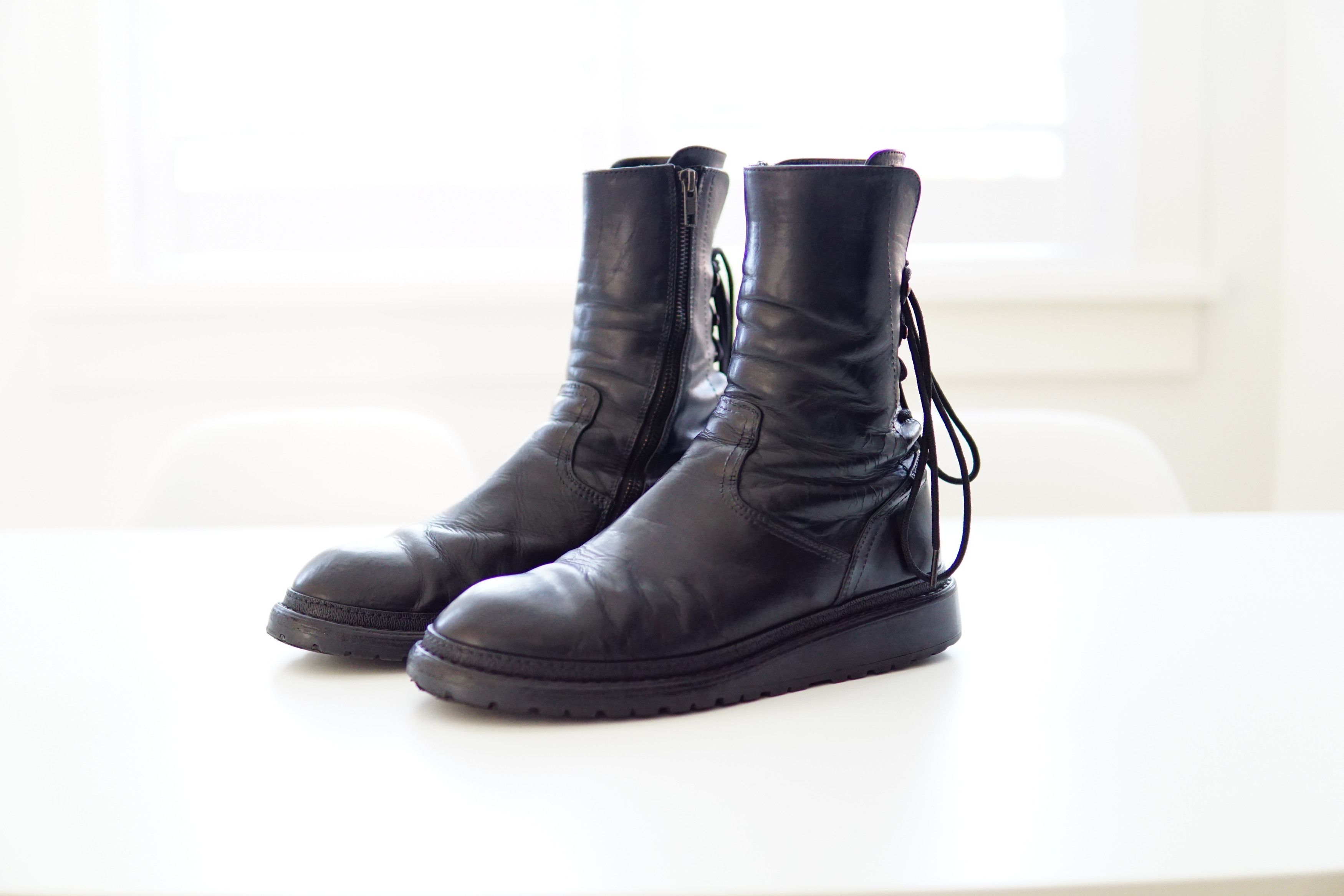 Pre-owned Ann Demeulemeester Fw14 Backlace Corset Boots In Black