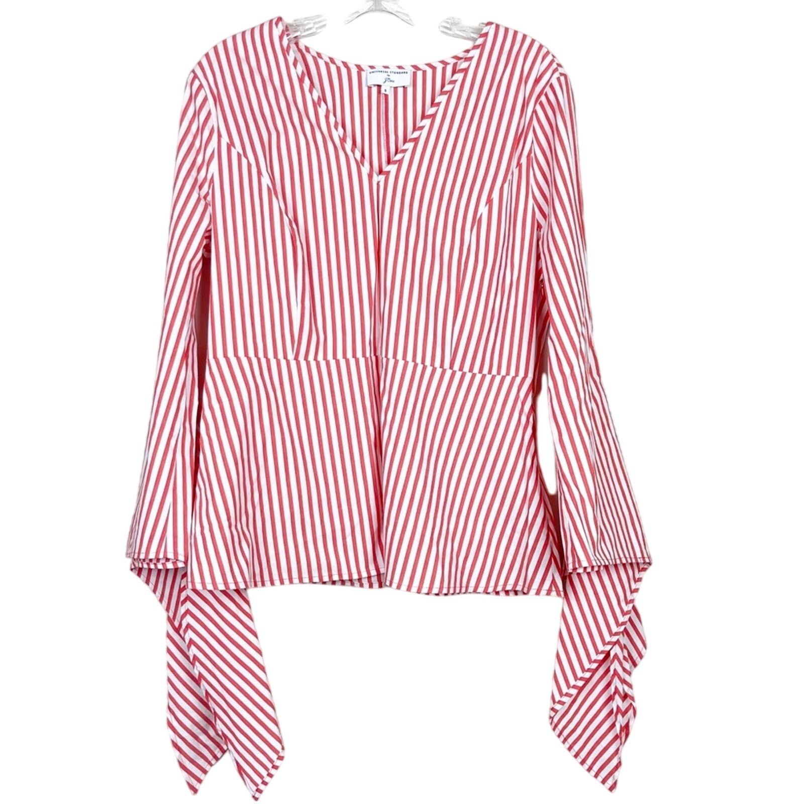 J.Crew Universal Standard J. Crew Red White Striped Poplin Tie Top Size S / US 4 / IT 40 - 1 Thumbnail