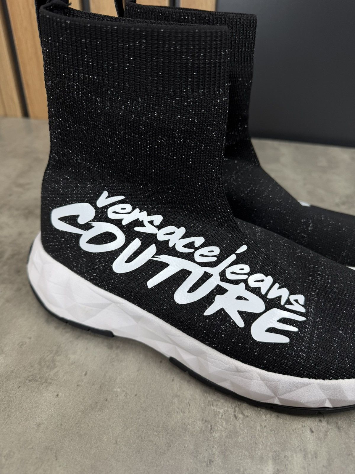 Versace Jeans Couture Versace Jeans Couture Sock Sneakers Black Logo Knit Size 40 Size US 10 / IT 40 - 3 Thumbnail
