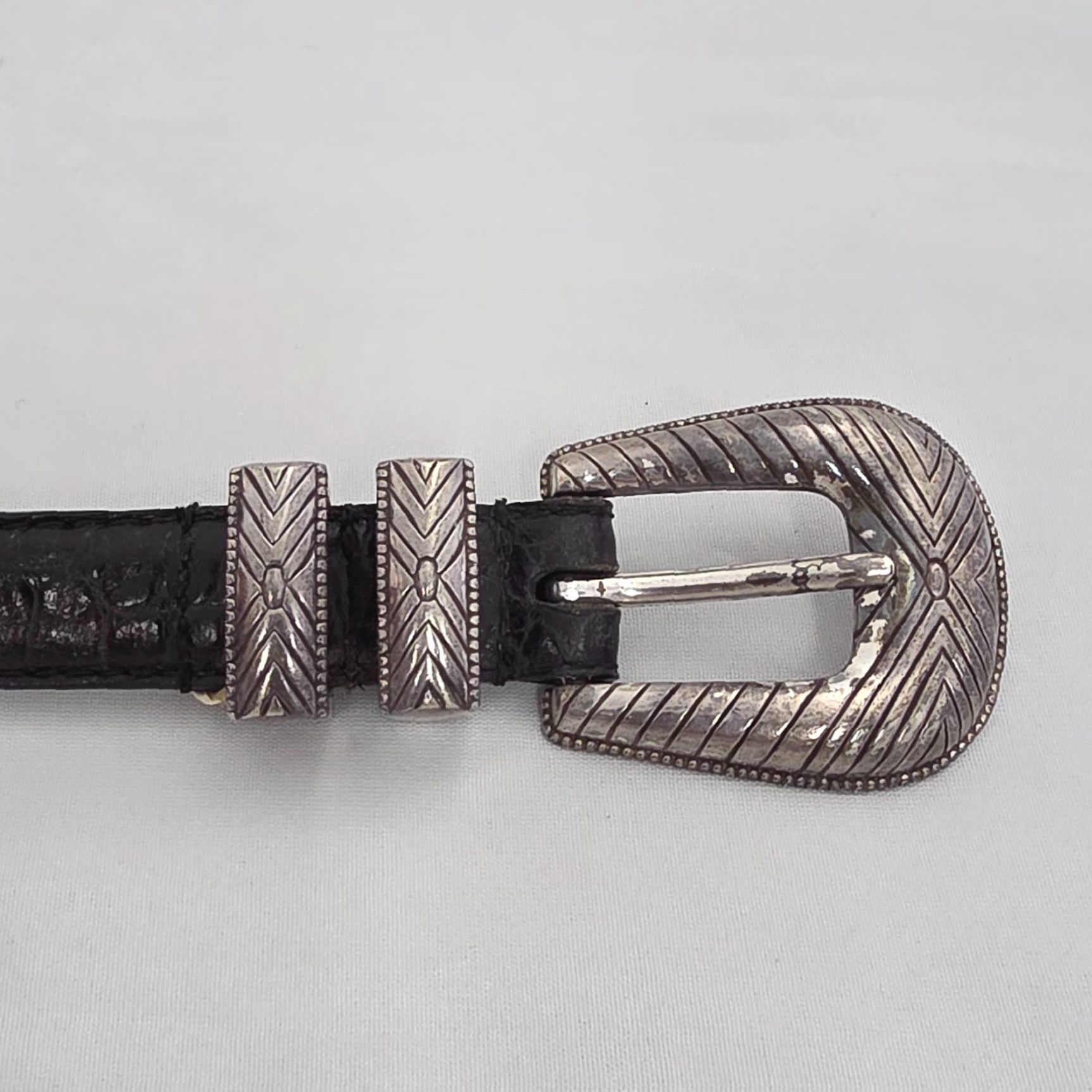 Fossil VTG Fossil Leather Belt Mens 44 Black Silver Braided Concho Western Southwest Belt Size 44 - 2 Thumbnail
