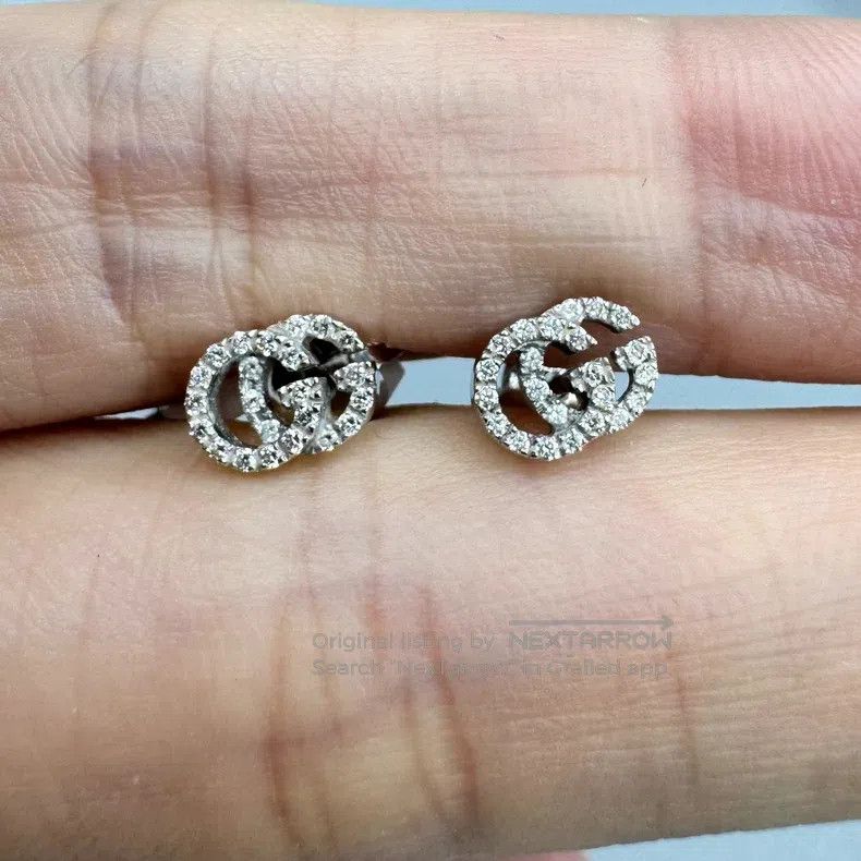 Gucci 18K White Gold Running Double G Studs