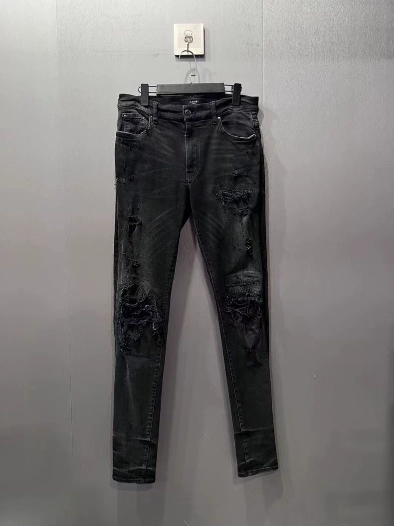 Amiri Amiri Washed Grey Destroyed Jeans Size US 33 - 1 Thumbnail