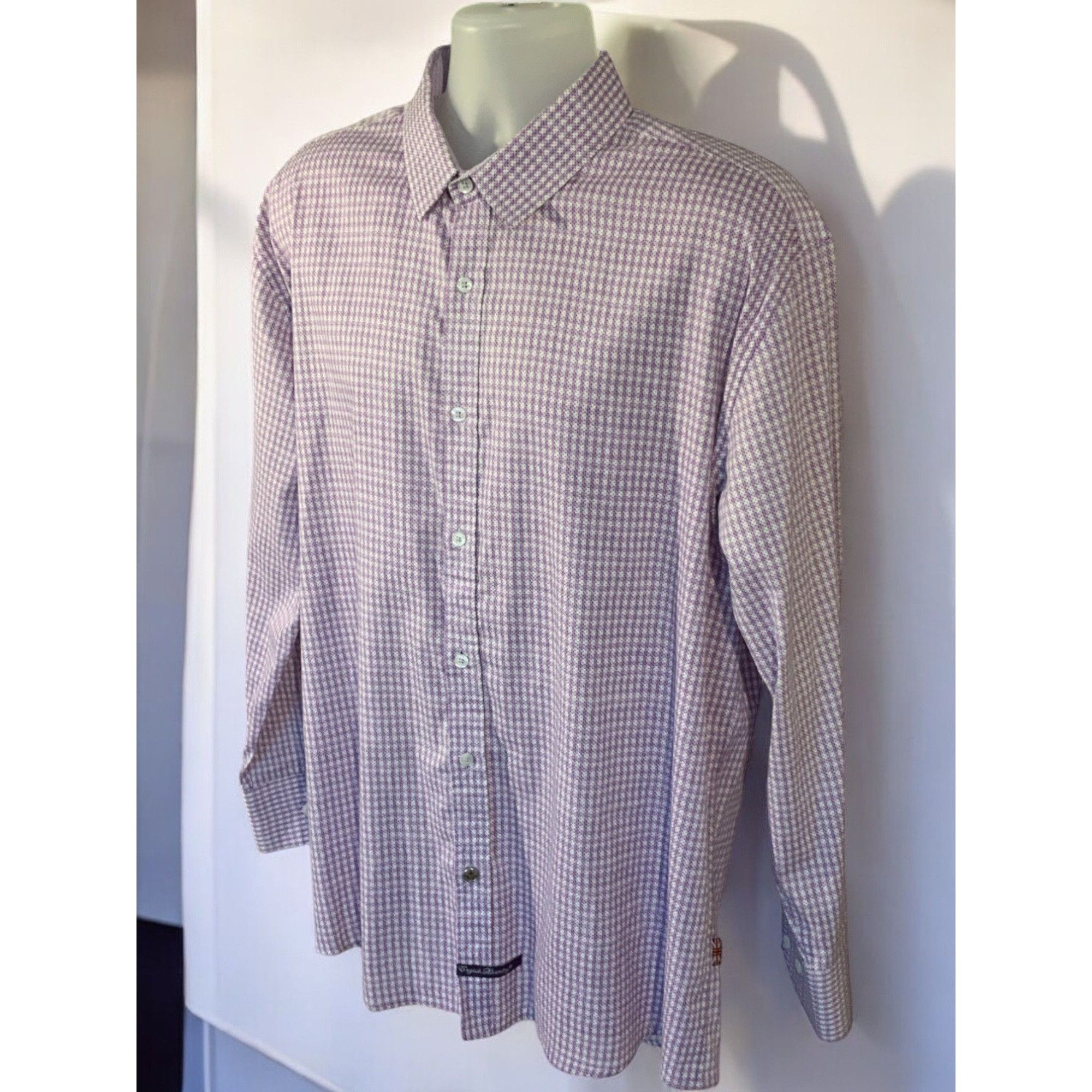 English Laundry English Laundry Mens Lavender Gingham Long Sleeve Shirt XL Size US XL / EU 56 / 4 - 10 Thumbnail