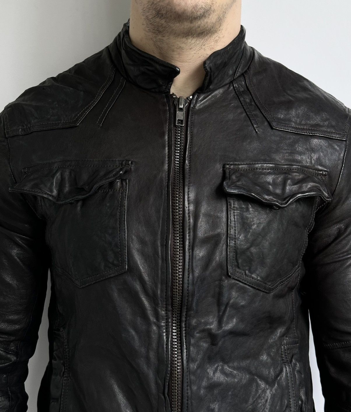 Allsaints Allsaints Neuman Men's Dark Brown Leather Jacket - Size L Size US L / EU 52-54 / 3 - 2 Thumbnail