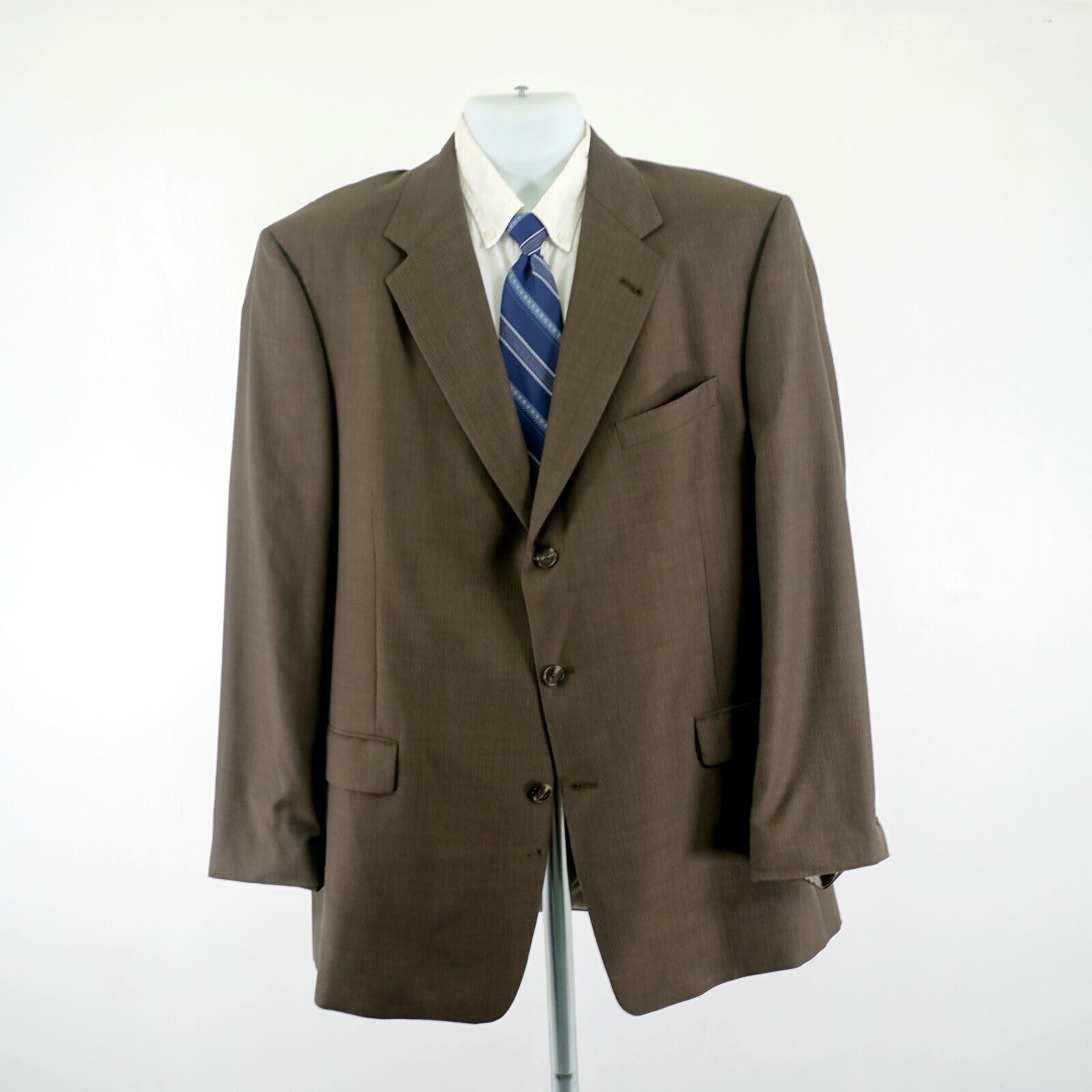 Hart Schaffner Marx DAMAGED Hart Schaffner Marx Wool Brown Check 46L 3 Button Bl Size 46L - 4 Thumbnail