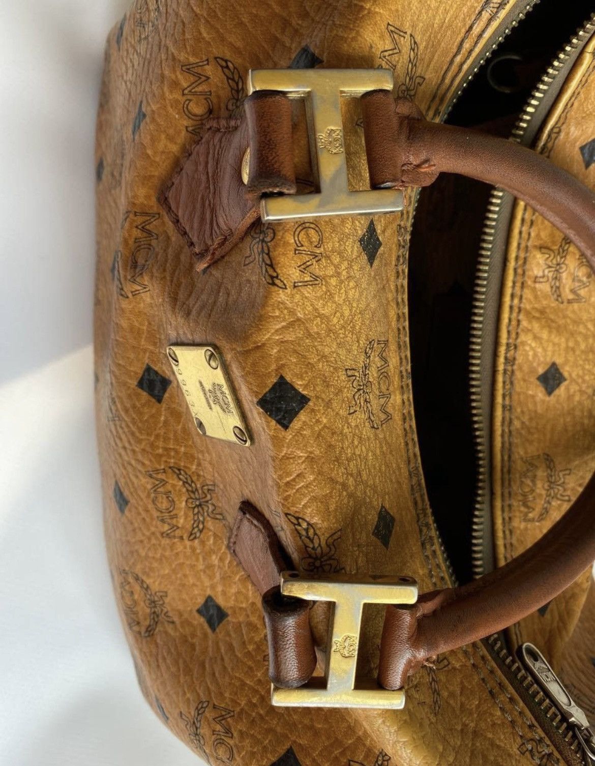 MCM MCM Boston Bag Ladies Cognac PVC Leather Visetos Brown Size ONE SIZE - 4 Thumbnail