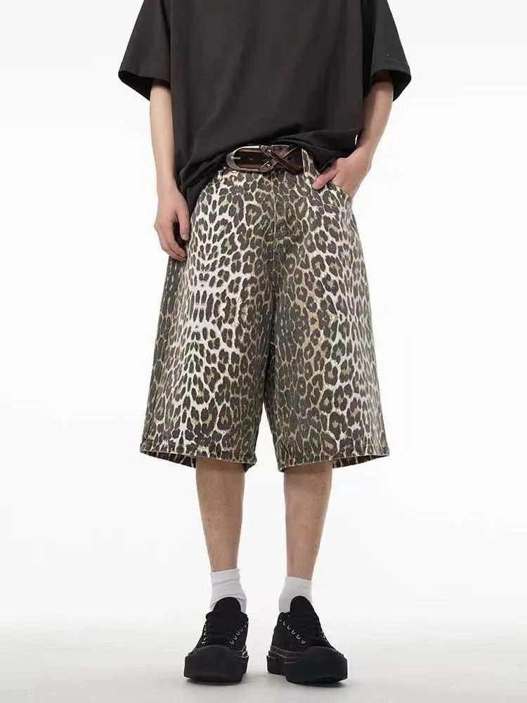 Japanese Brand Retro loose leopard print denim shorts Size US 32 / EU 48 - 6 Thumbnail