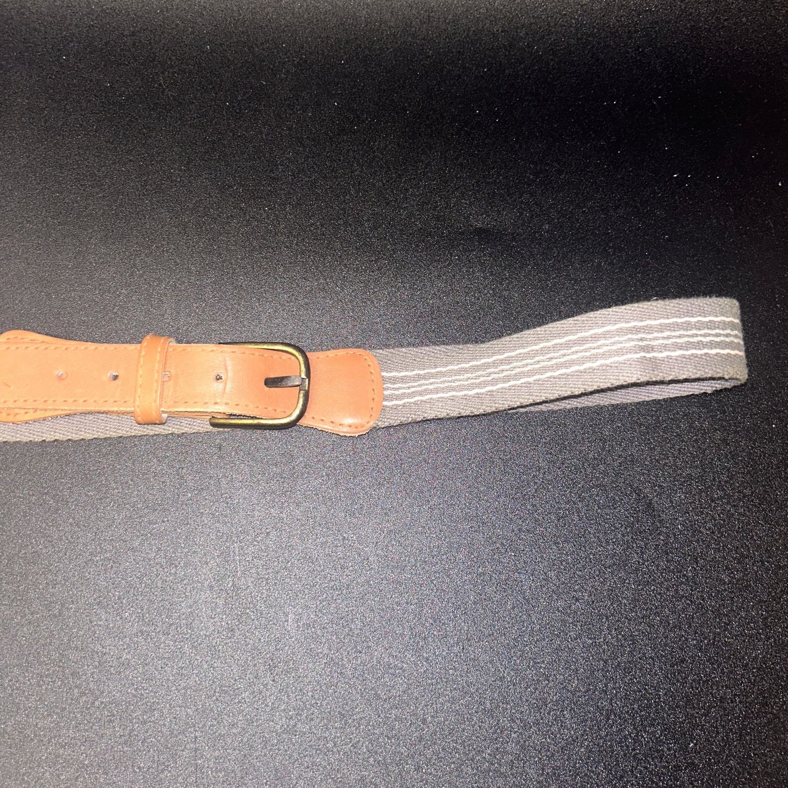 Other Gray Canvas Brown Genuine Leather Adjustable Belt Size 36 Size 36 - 2 Thumbnail