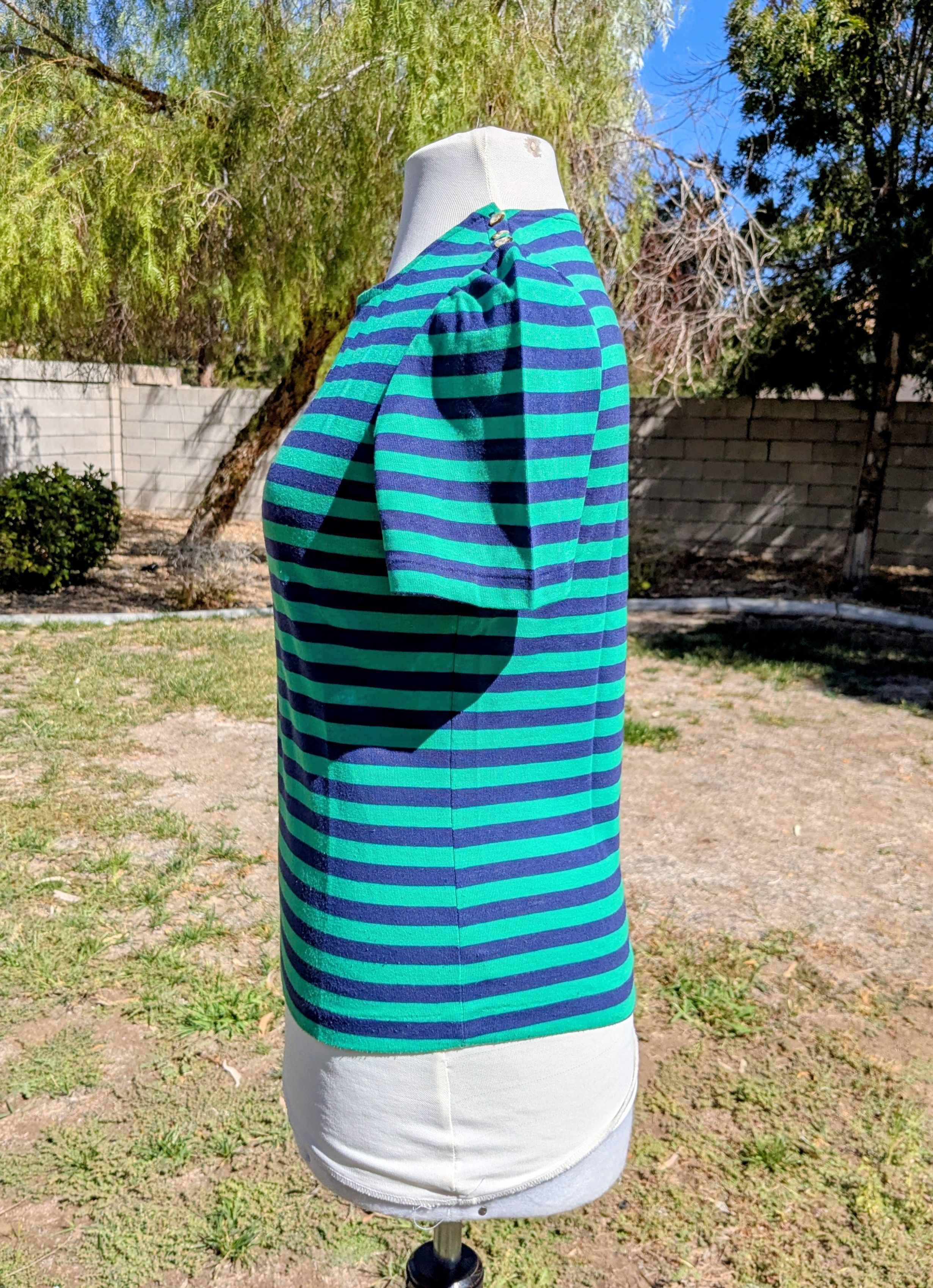 Other RRRRuss Button Shoulder Petite Green&Black Stripe Shirt Top Size S / US 4 / IT 40 - 3 Thumbnail