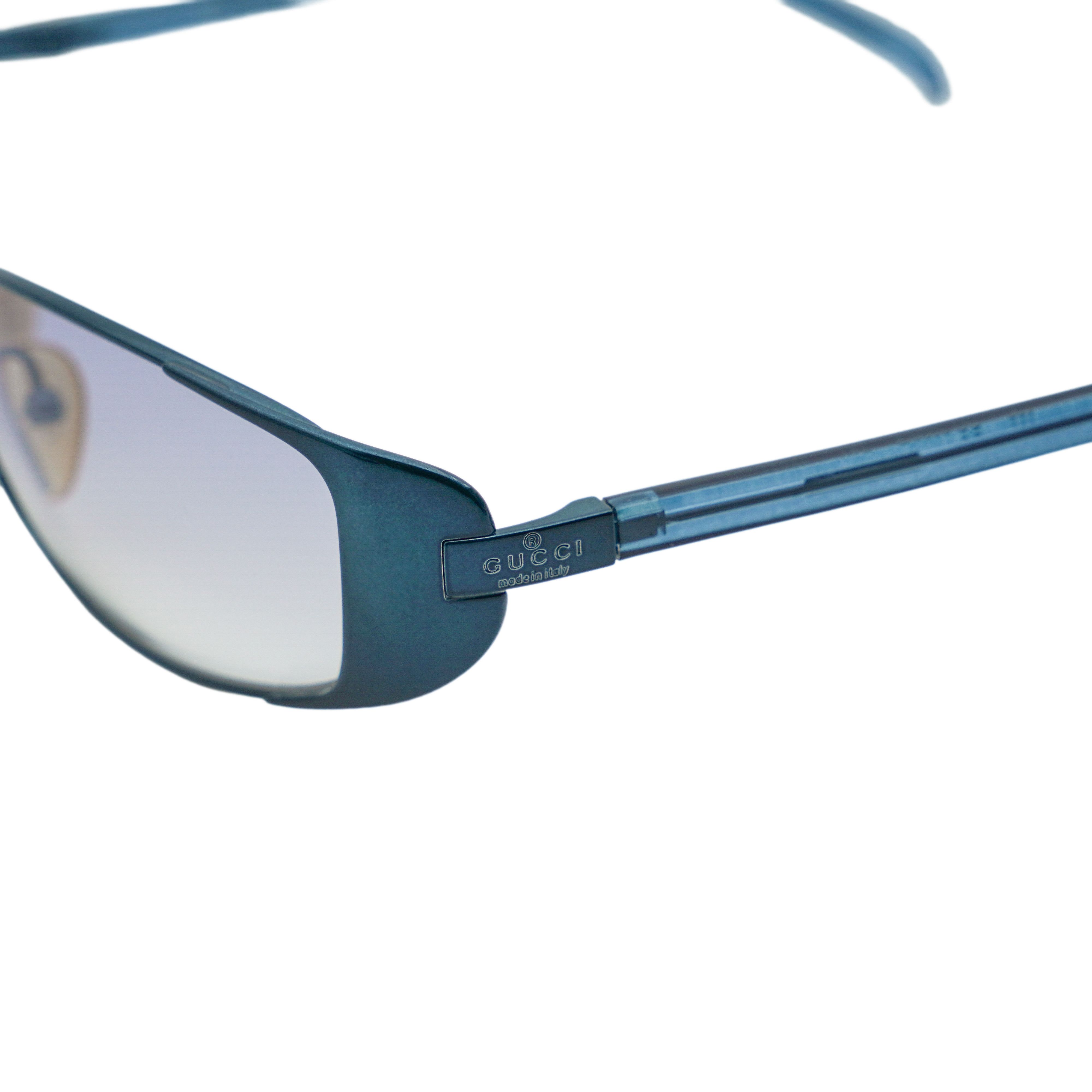 Gucci Vintage Gucci GG 2658 Blue Wrap Rectangular Logo Sunglasses Size ONE SIZE - 4 Thumbnail