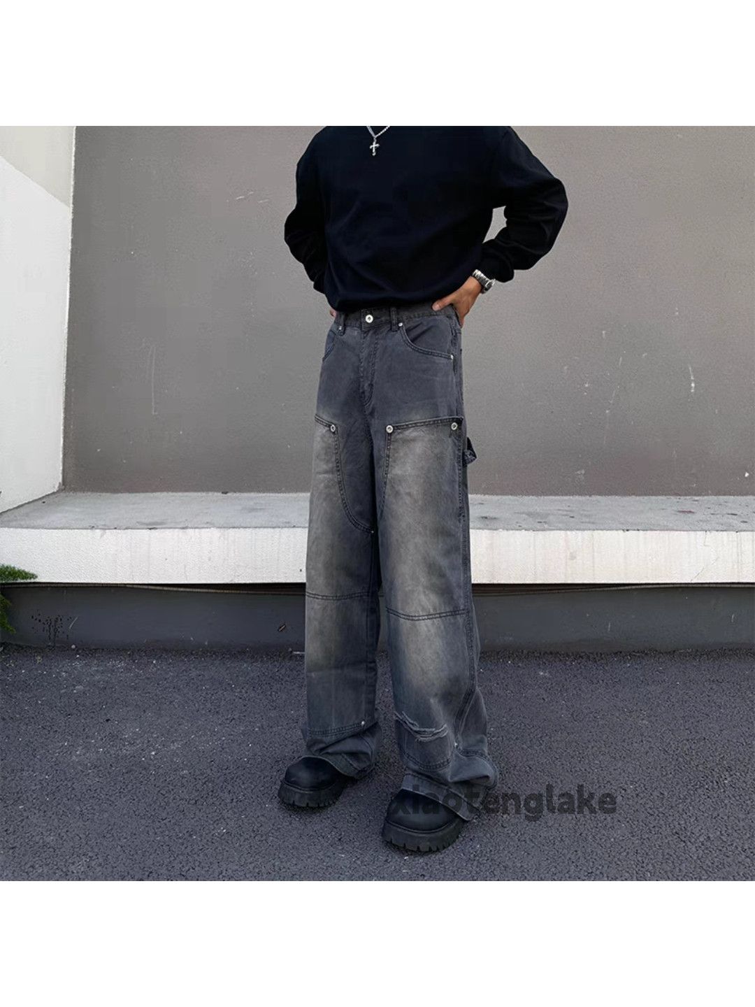 Jean × Vintage washed faded loose baggy carpenter punk grunge jeans Size US 30 / EU 46 - 1 Thumbnail