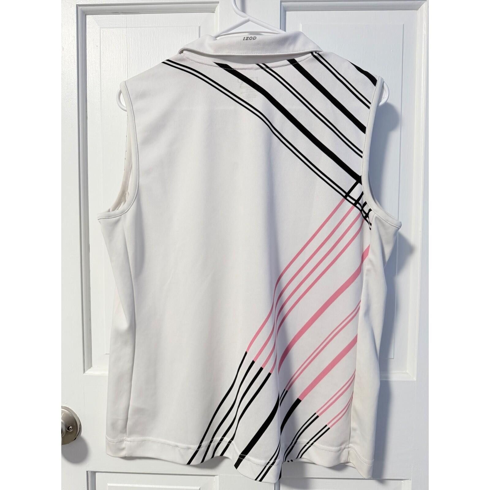 Izod IZOD Golf Polo Womens L White Pink Black Striped Sleeveless Size ONE SIZE - 2 Thumbnail