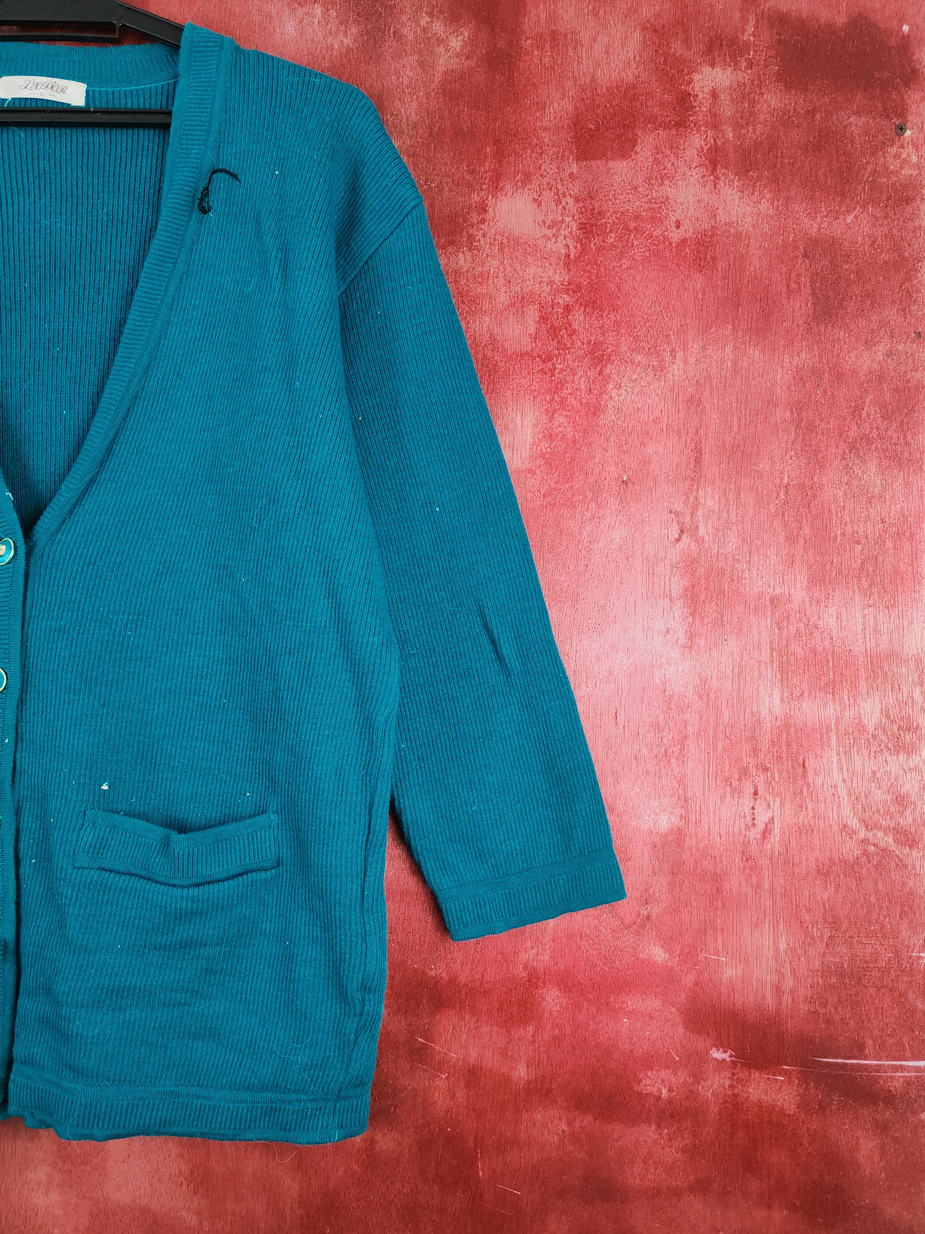 Japanese Brand × Vintage Leod'or Turquoise distressed ripped Knitwear Cardigan #S2012 Size L / US 10 / IT 46 - 6 Thumbnail