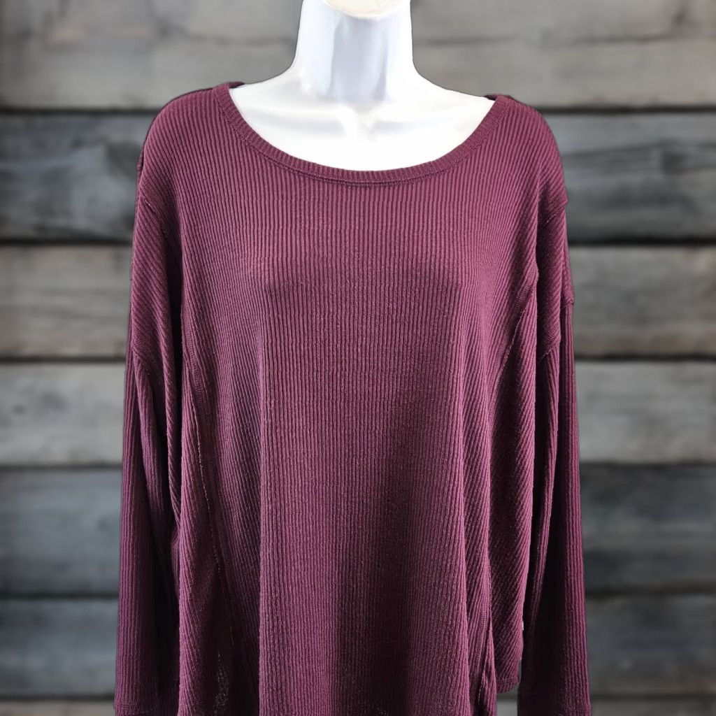 Vintage Knox Rose Blouse Shirt Ribbed Top Burgundy XL Long Sleeve Womens Knits Rayon Blend Size XL Women Size XL / US 12-14 / IT 48-50 - 1 Thumbnail