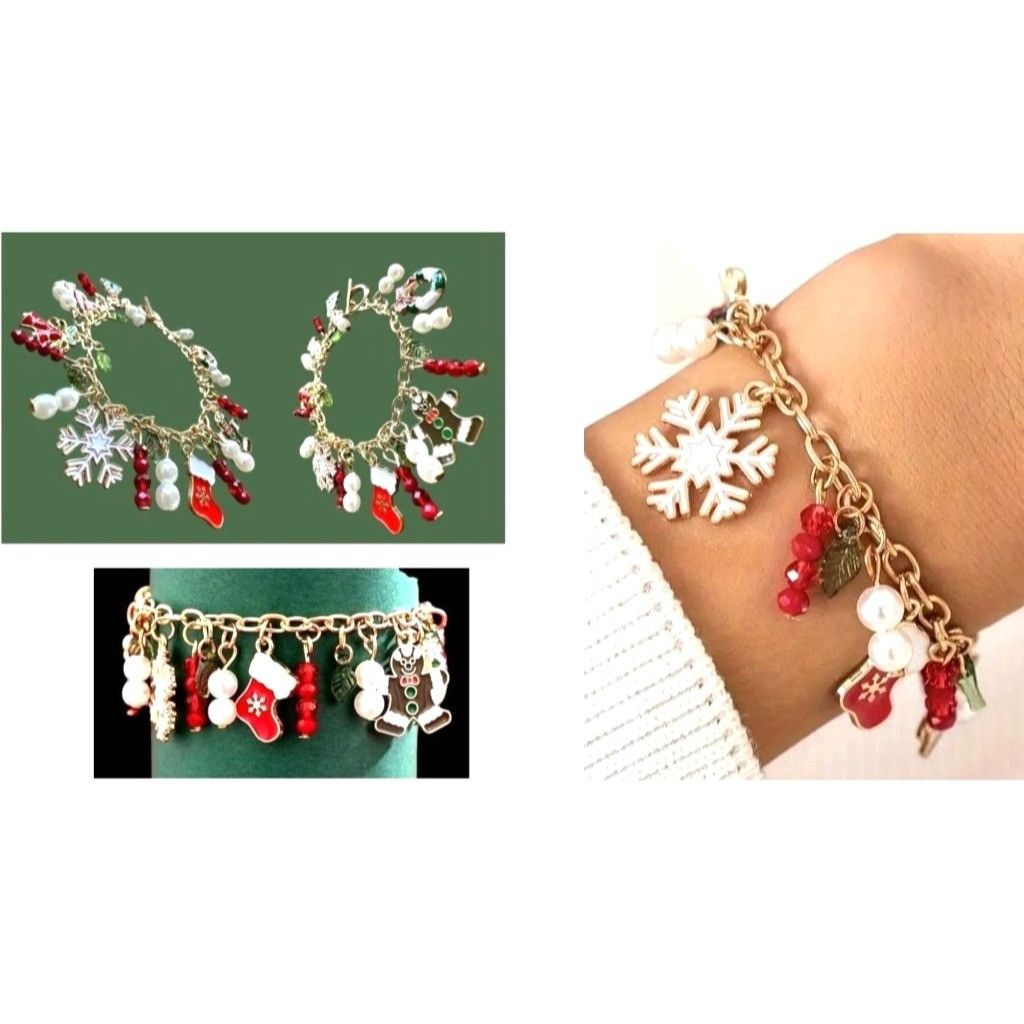 Handmade Christmas Charm Bracelet New Bells Gingerbread Man Stocking Size ONE SIZE - 4 Thumbnail