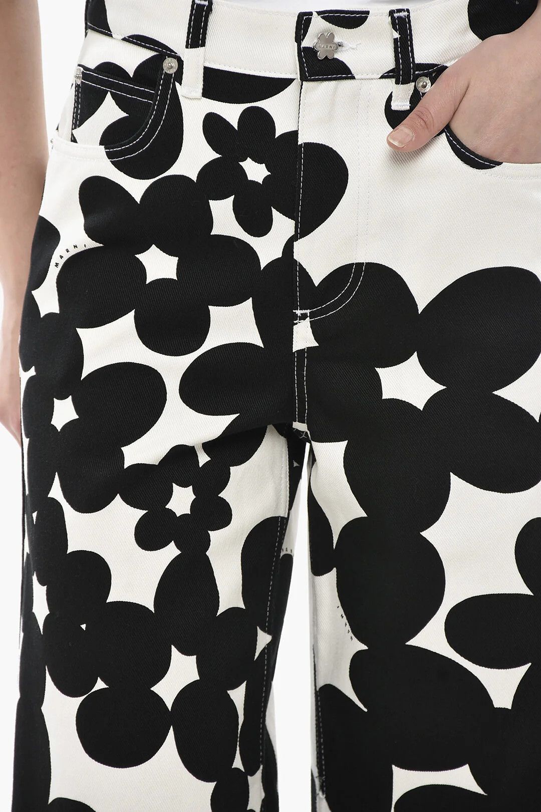 Marni og1mm0326 Gabardine 5-Pocket Cropped-Fit Pant Black & White Size 27" / US 4 / IT 40 - 3 Thumbnail