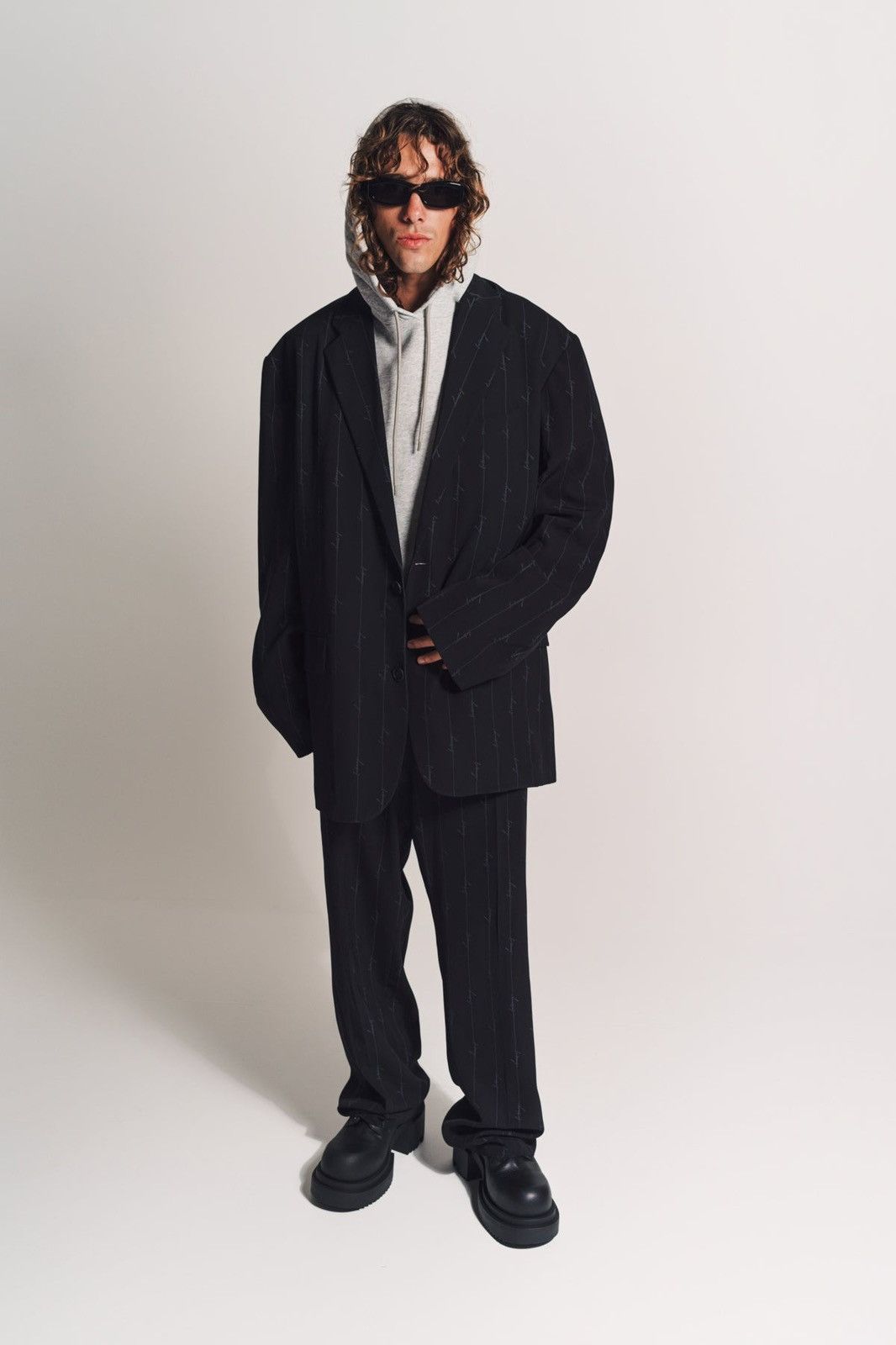 Balenciaga Black 2pc baggy logo pinstripe 2020 suit new with tags Italy Size 36R - 1 Thumbnail